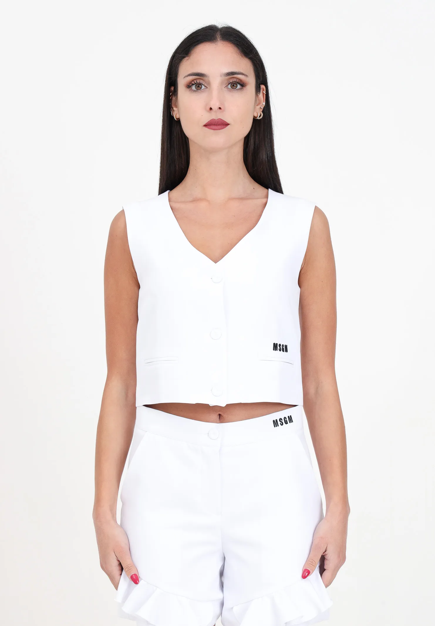 Gilet donna bambina bianco con logo in contrasto