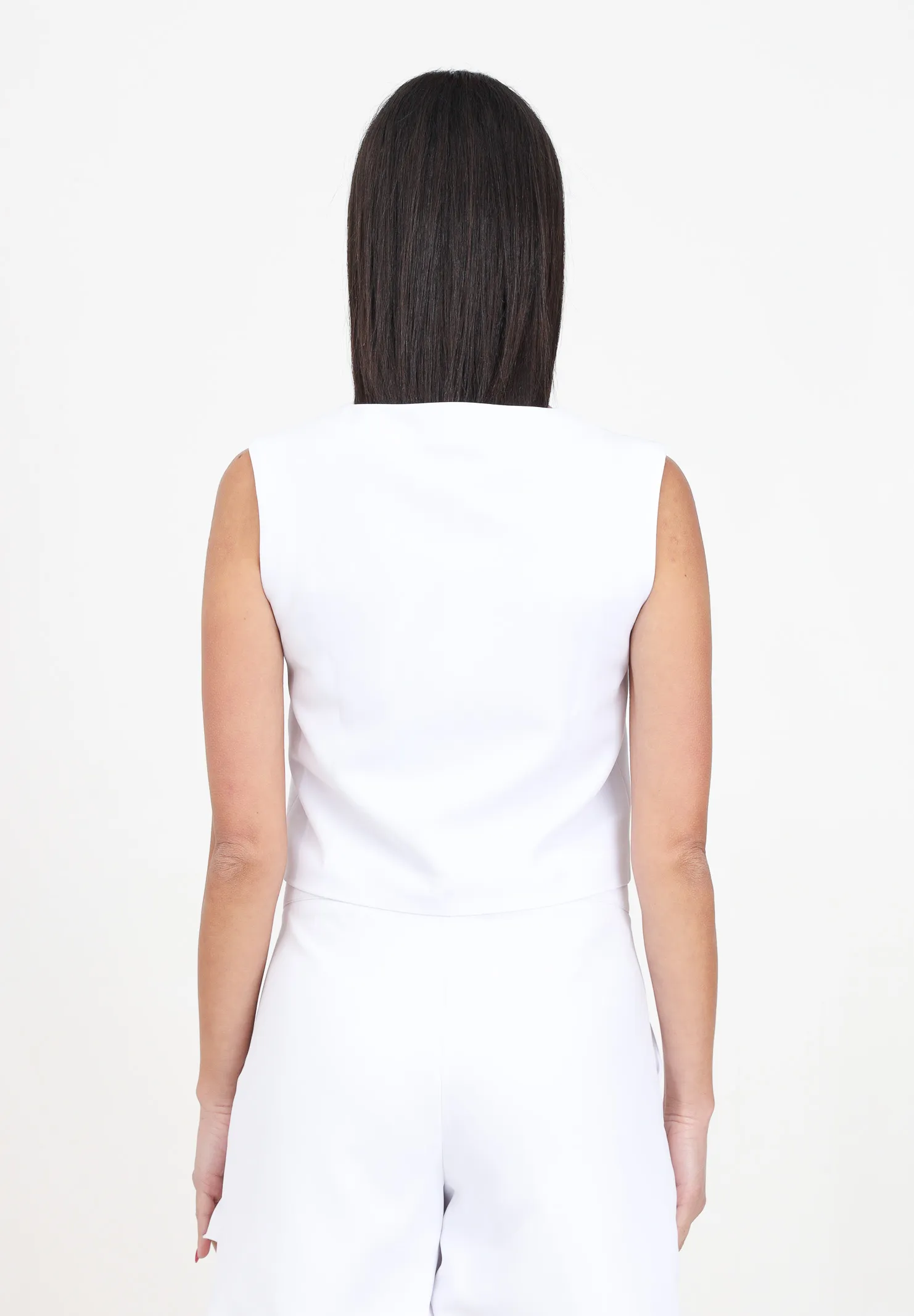 Gilet donna bambina bianco con logo in contrasto