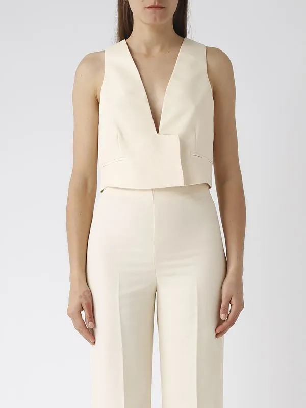Gilet donna Twinset cropped in misto lino Pergamena