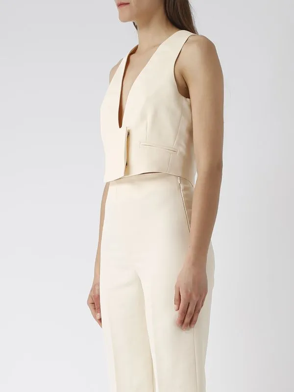 Gilet donna Twinset cropped in misto lino Pergamena