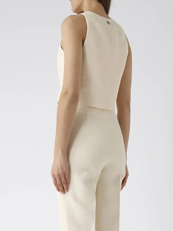 Gilet donna Twinset cropped in misto lino Pergamena