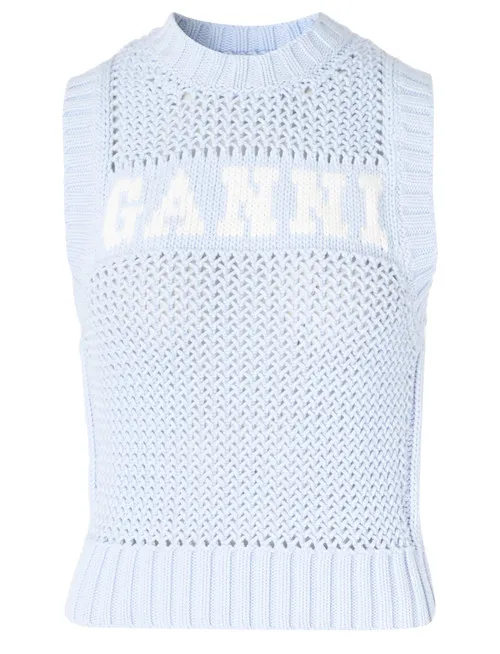 Gilet Ganni in cotone azzurro con logo