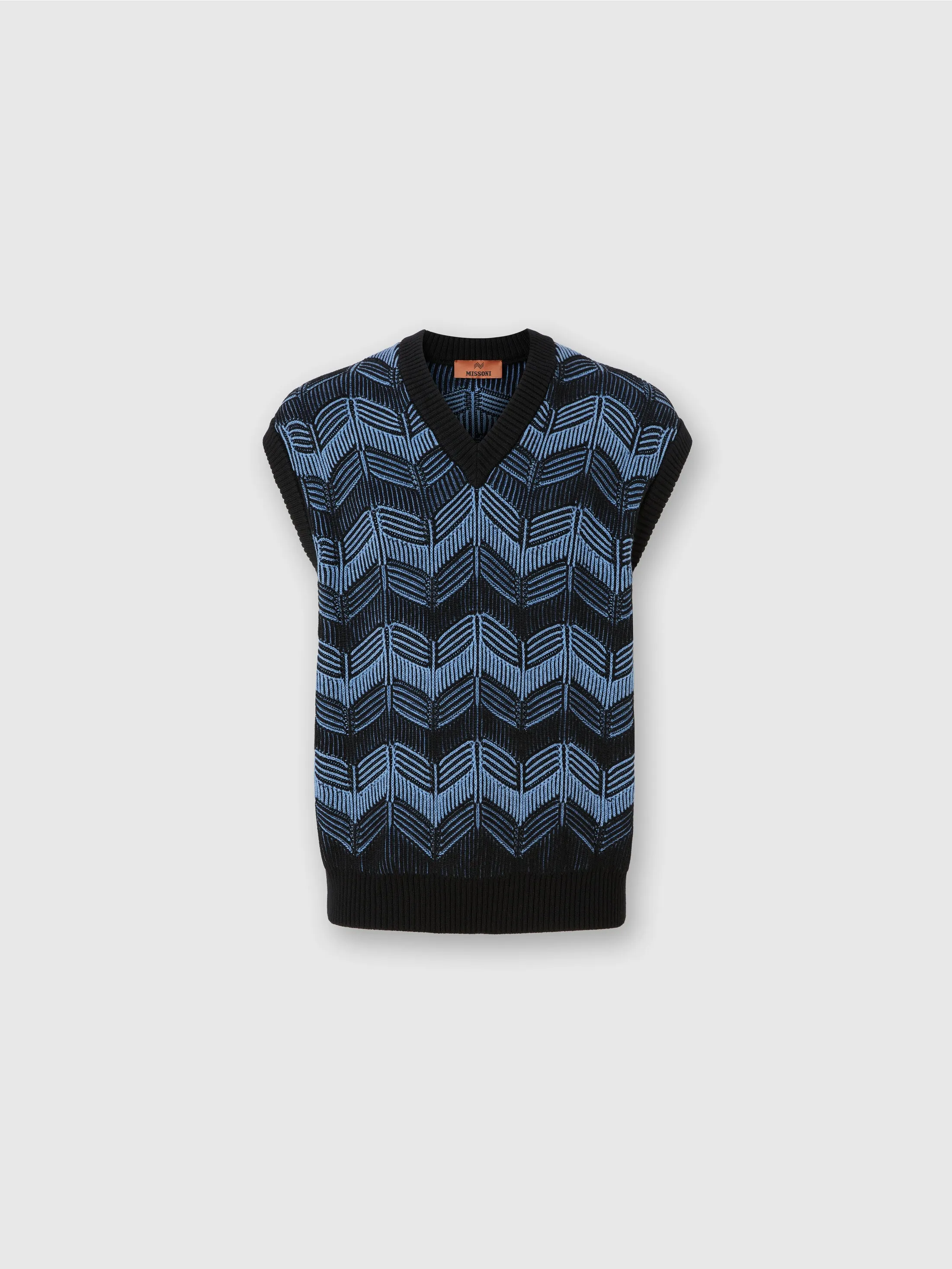 Gilet in lana vergine e cotone zig zag