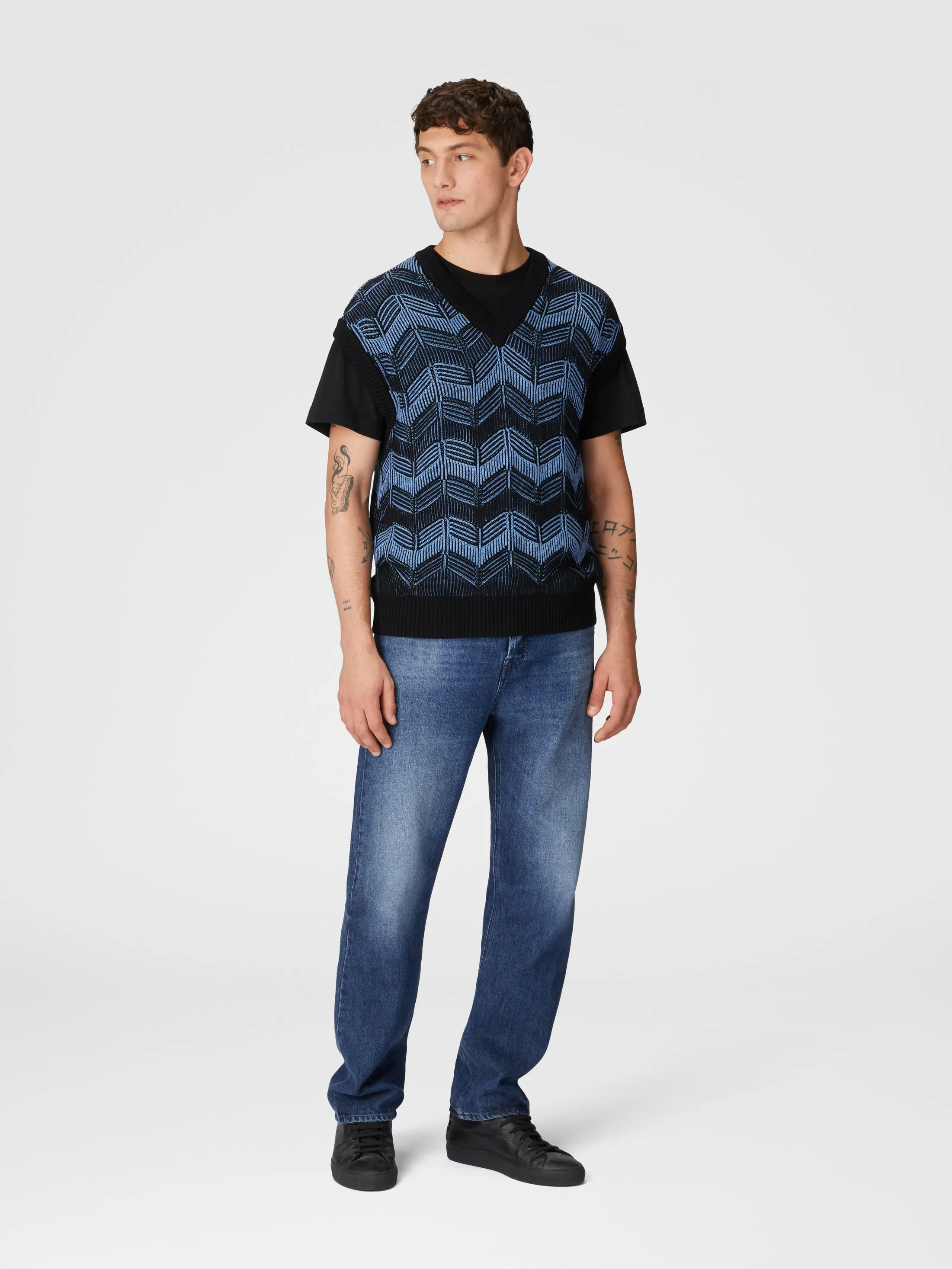 Gilet in lana vergine e cotone zig zag