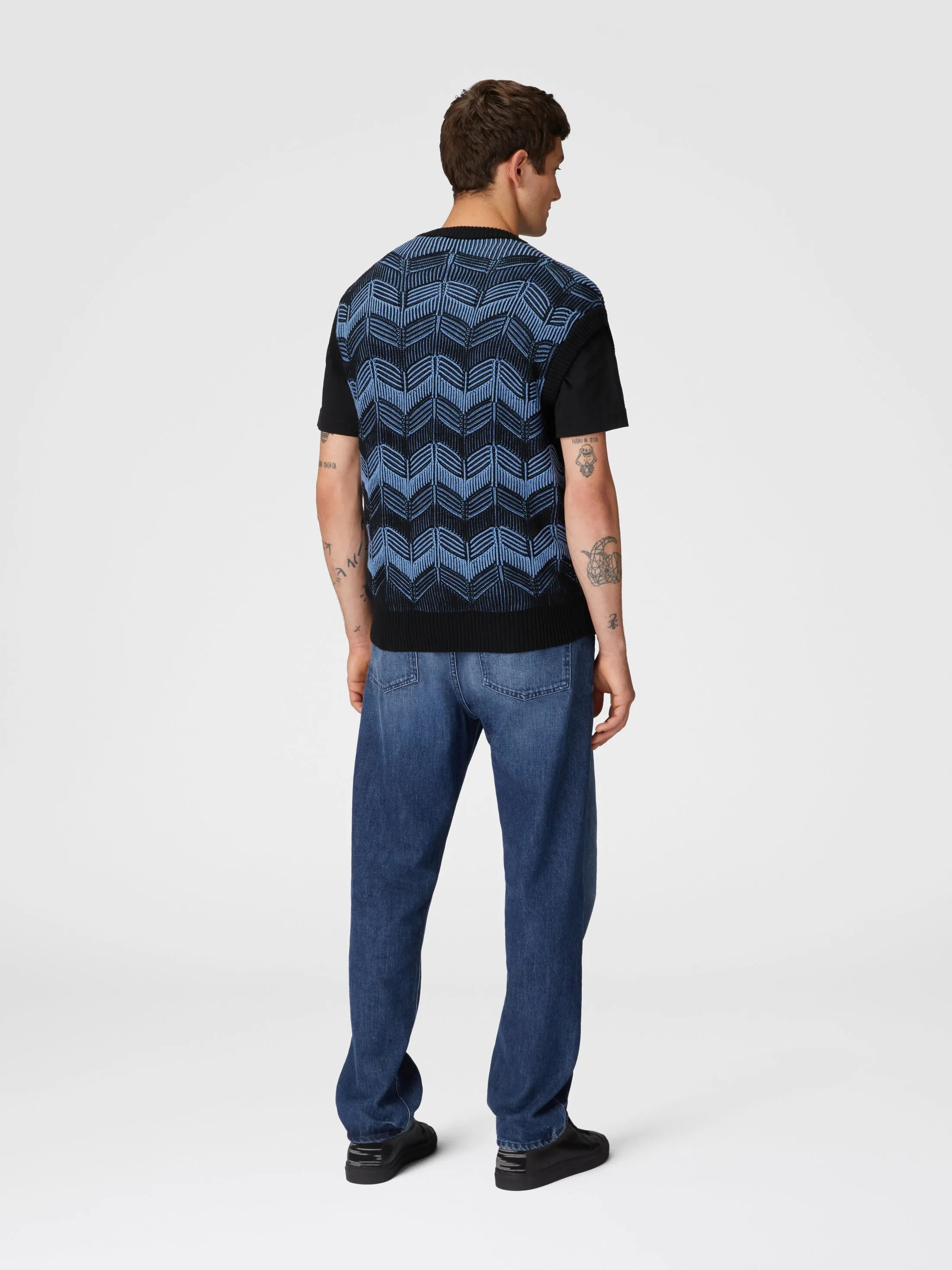 Gilet in lana vergine e cotone zig zag