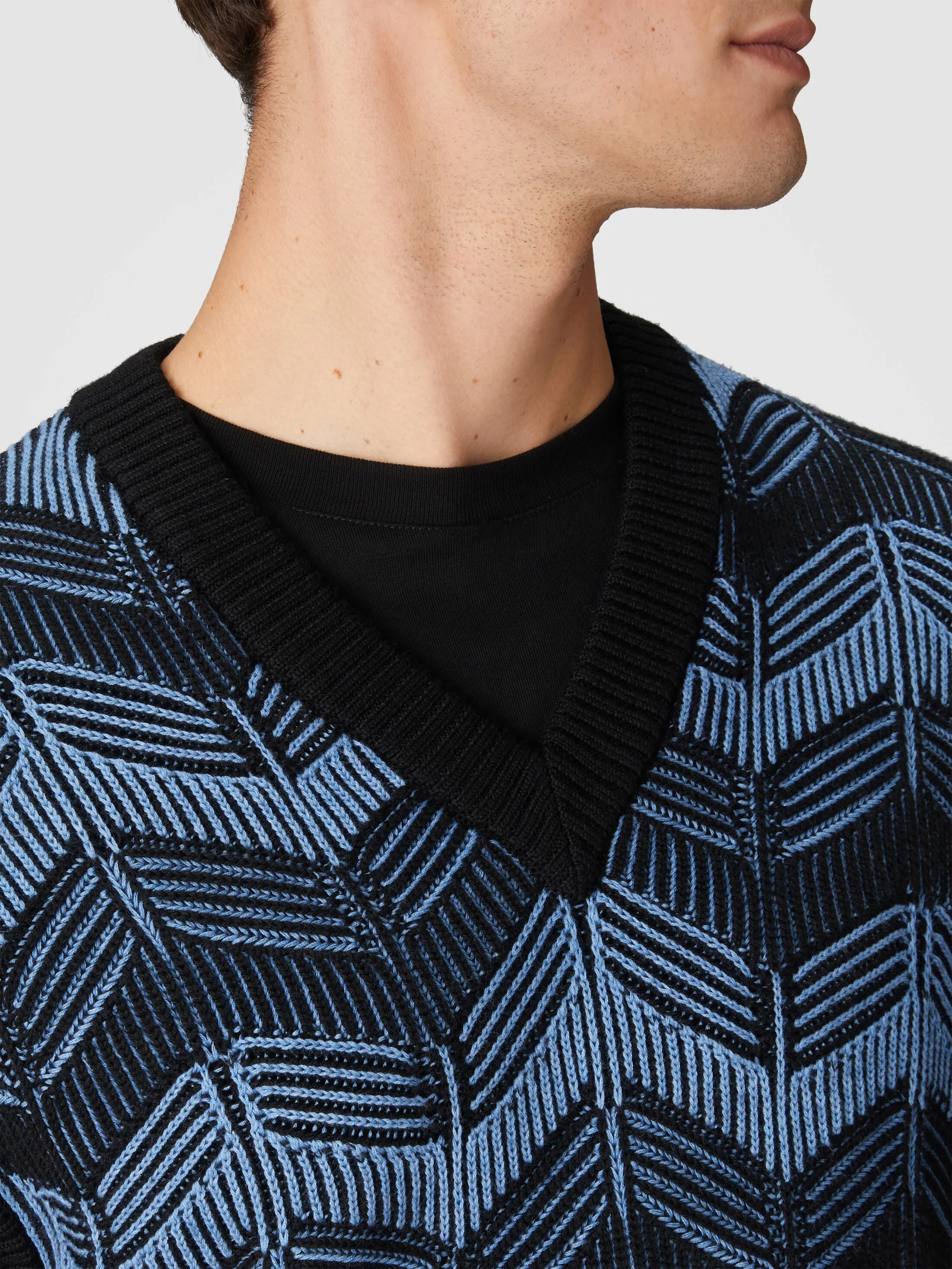 Gilet in lana vergine e cotone zig zag