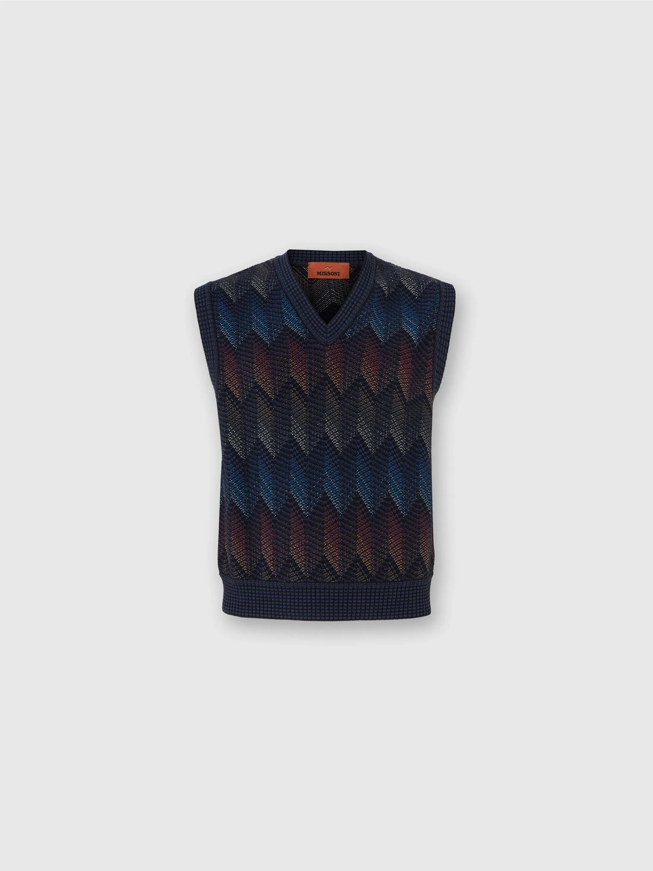 Gilet in misto cotone chevron sfumato con scollo a V