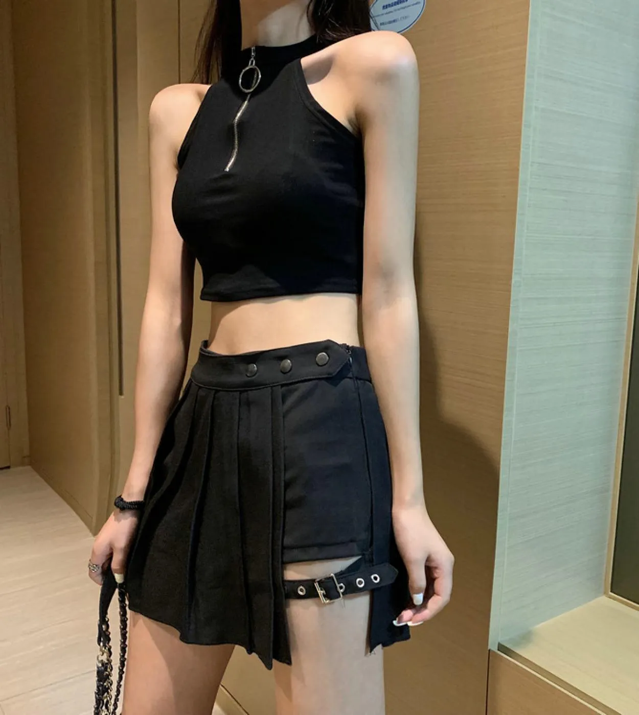 Gonna da donna gotica a vita alta punk a pieghe Gonne estive nere Gonna da ragazza con pantaloncini Goth Dark Punk plaid pieghet