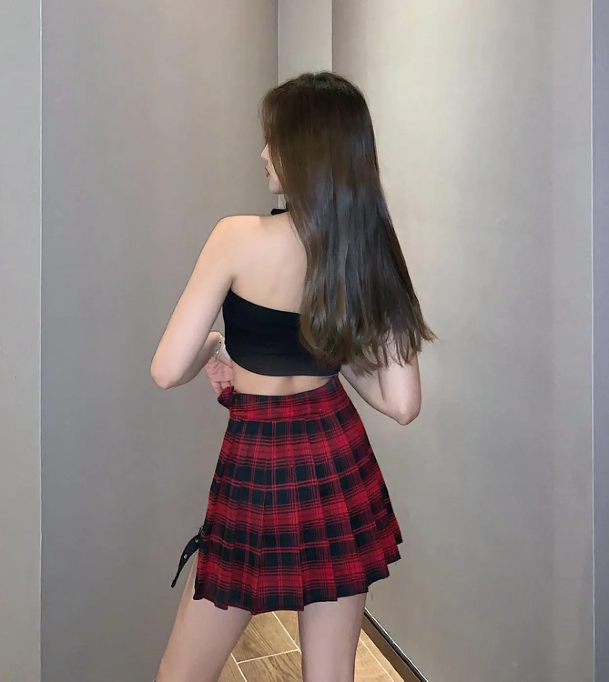 Gonna da donna gotica a vita alta punk a pieghe Gonne estive nere Gonna da ragazza con pantaloncini Goth Dark Punk plaid pieghet