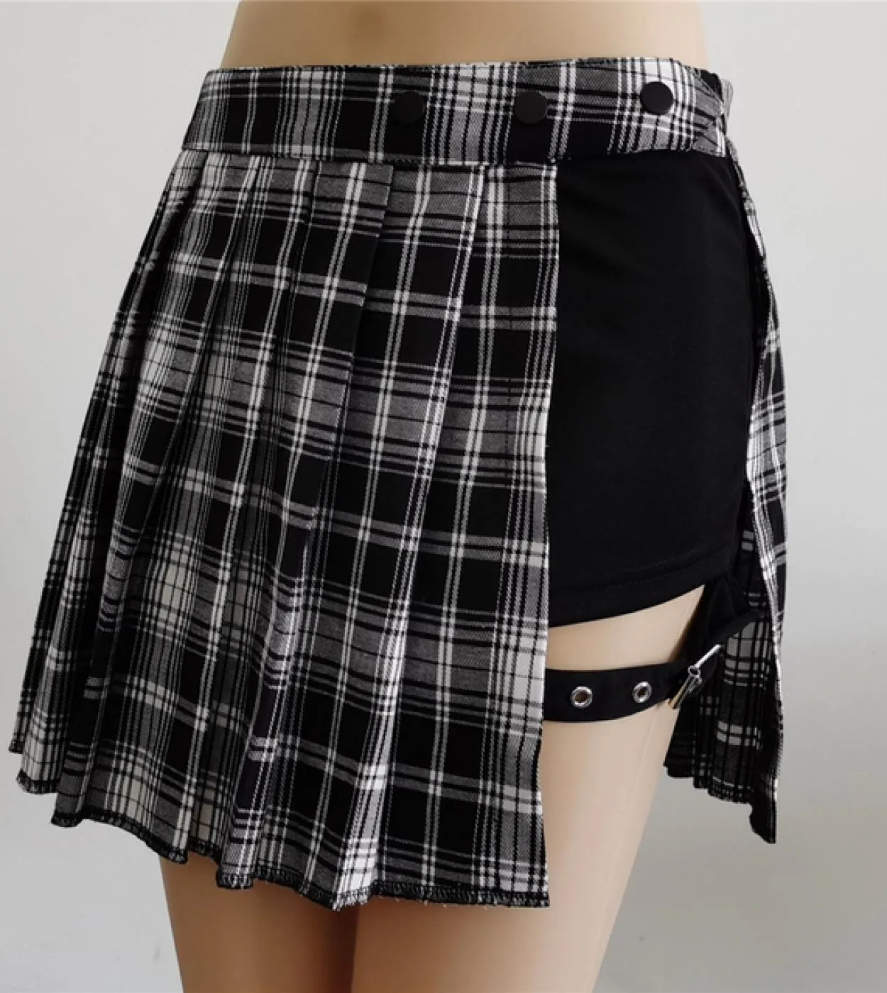 Gonna da donna gotica a vita alta punk a pieghe Gonne estive nere Gonna da ragazza con pantaloncini Goth Dark Punk plaid pieghet