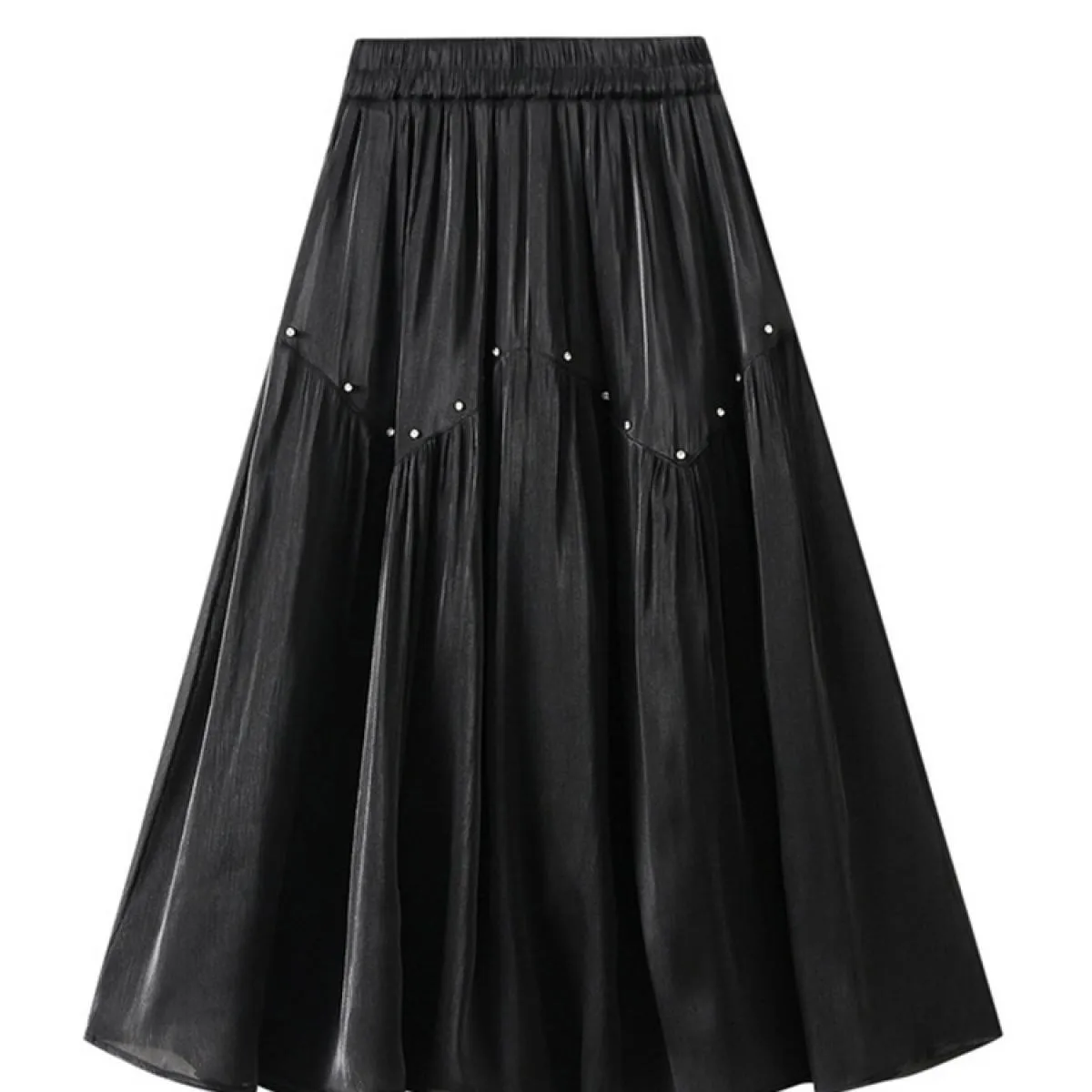 Gonna longuette setosa vintage con perline di strass Moda elastica a vita alta Gonne a pieghe nere a pieghe 2023 Estate K264