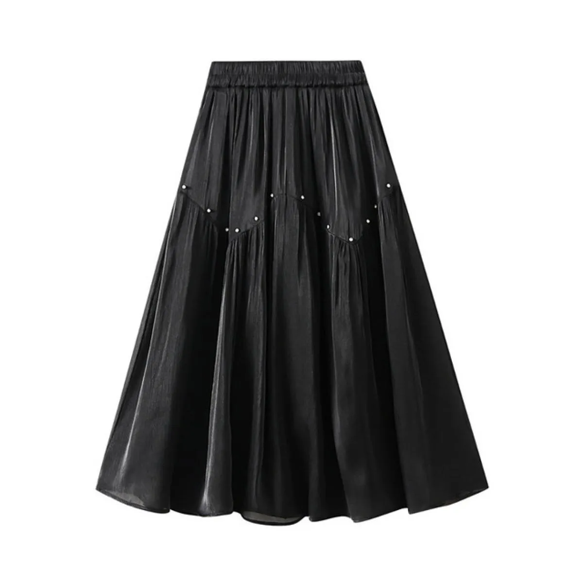 Gonna longuette setosa vintage con perline di strass Moda elastica a vita alta Gonne a pieghe nere a pieghe 2023 Estate K264