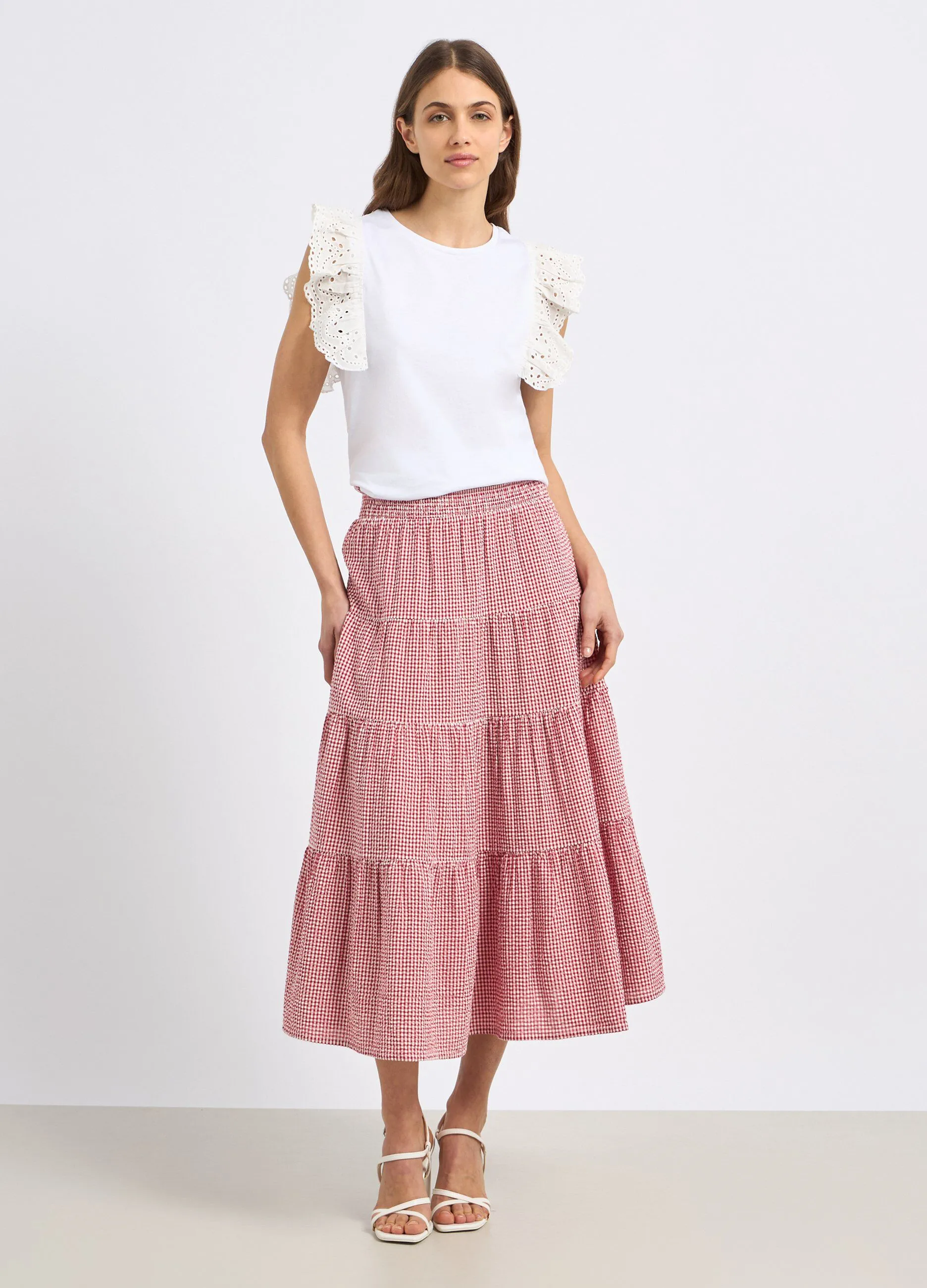 Gonna lunga a balze in puro cotone donna