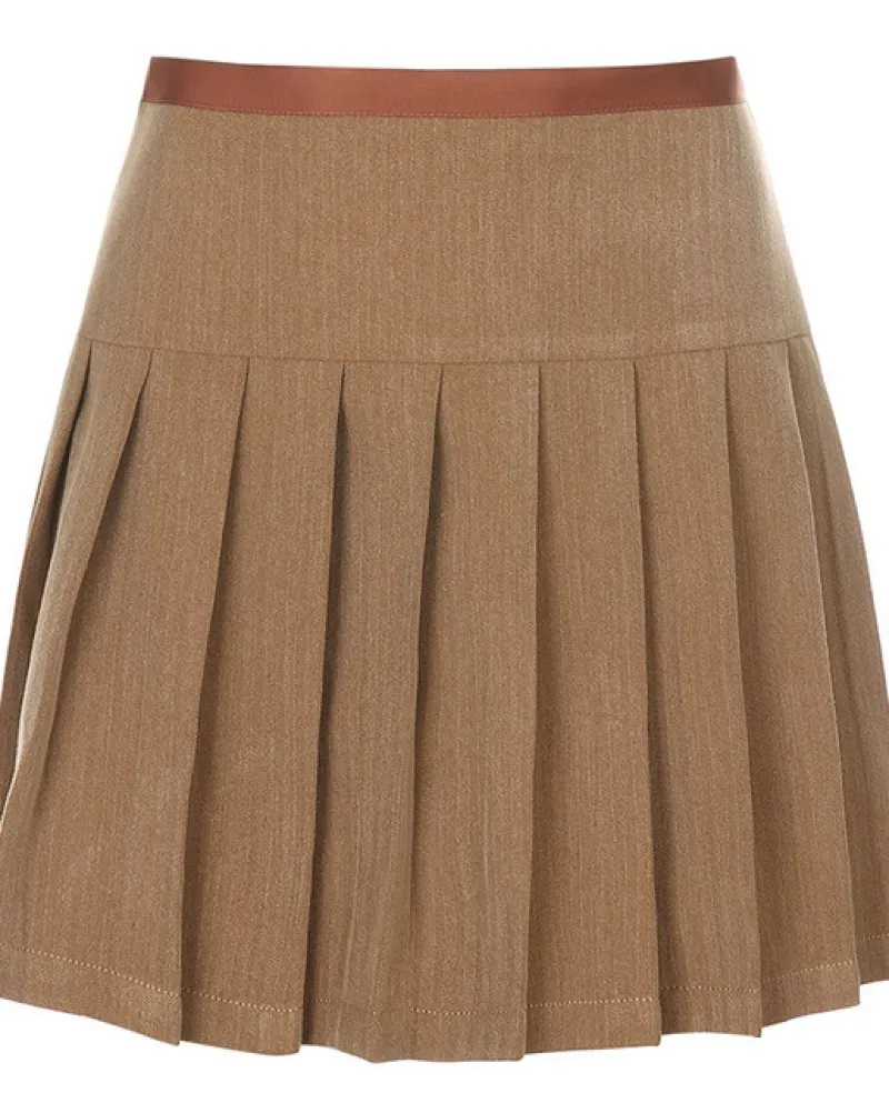 Gonne a pieghe stile preppy color cachi Minigonna corta da donna a vita alta