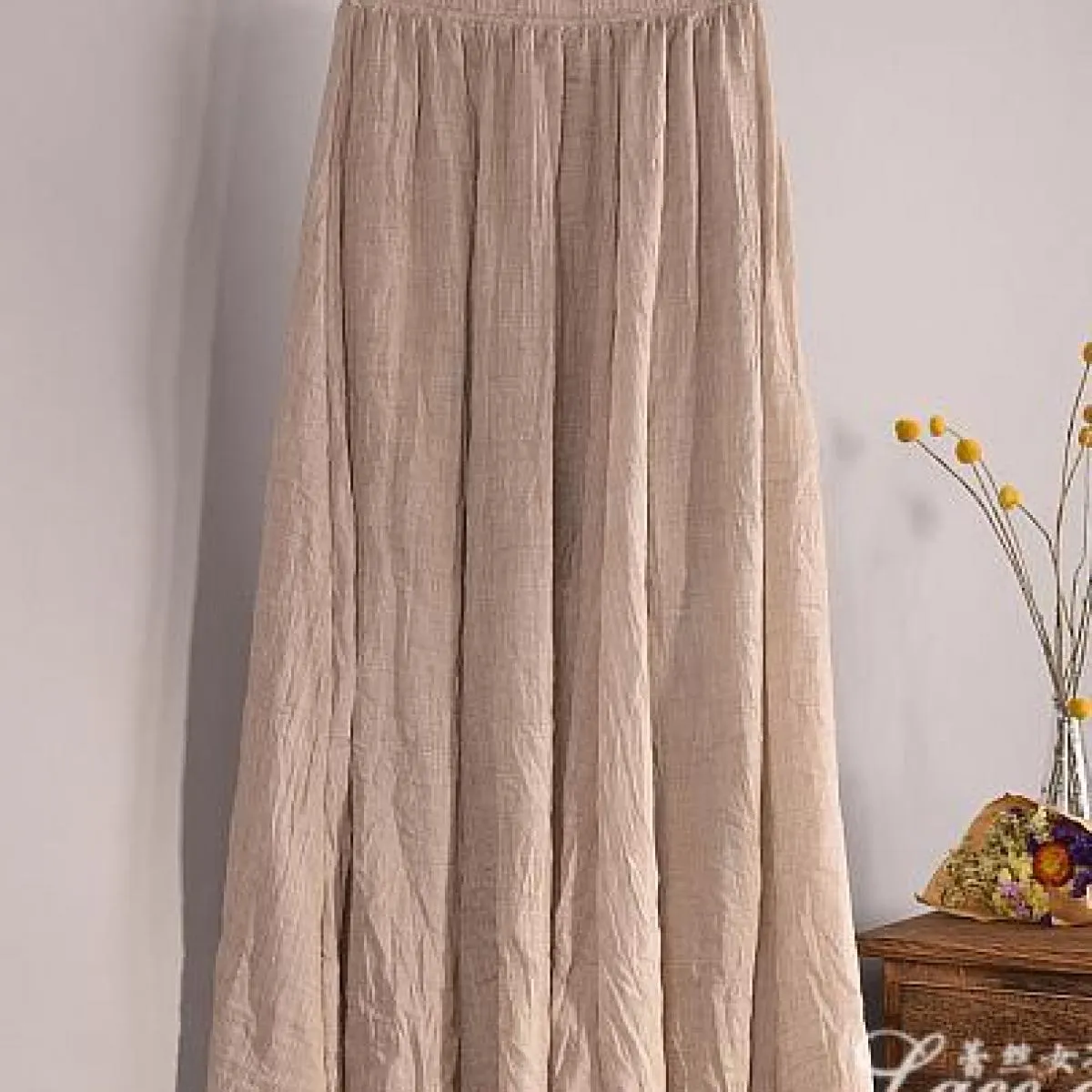 Gonne lunghe a pieghe in lino di cotone elegante da donna Gonna casual sottile in vita elastica a vita alta femminile Saias Nuov