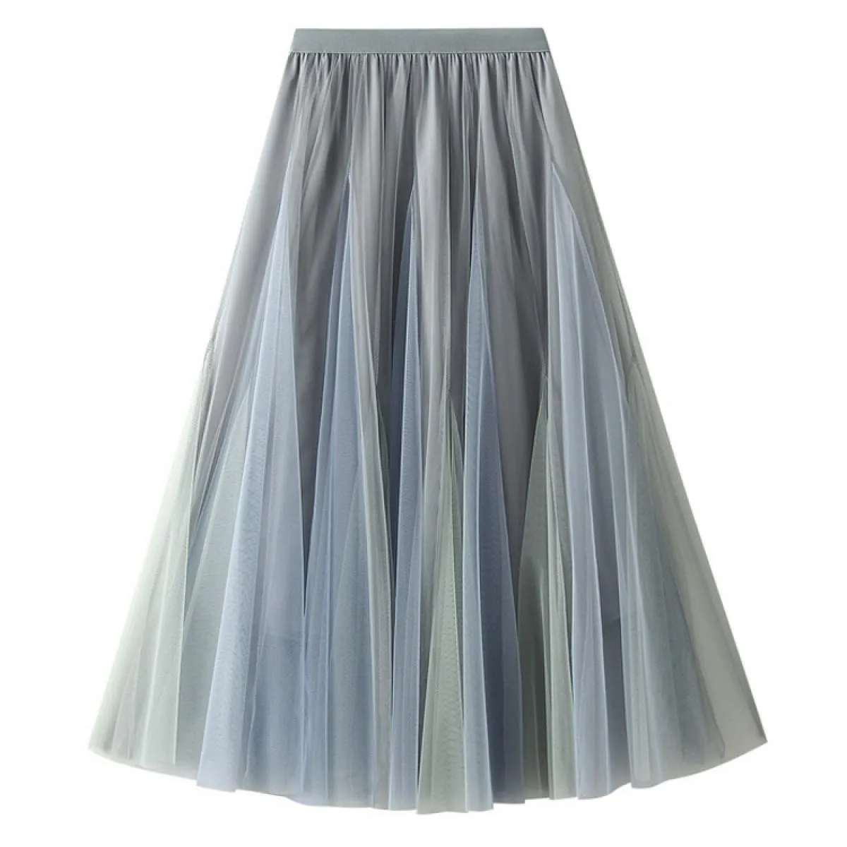 Gonne lunghe patchwork a doppia maglia dolce da donna Gonna abito da ballo a pieghe sfumate a vita alta femminile per le donne P