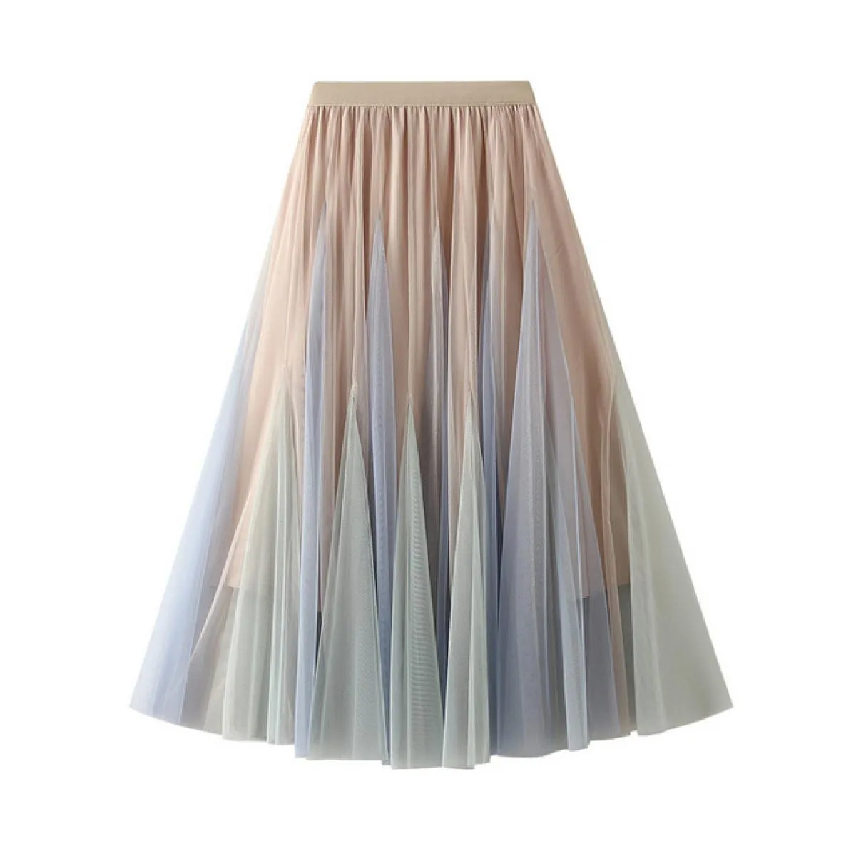 Gonne lunghe patchwork a doppia maglia dolce da donna Gonna abito da ballo a pieghe sfumate a vita alta femminile per le donne P