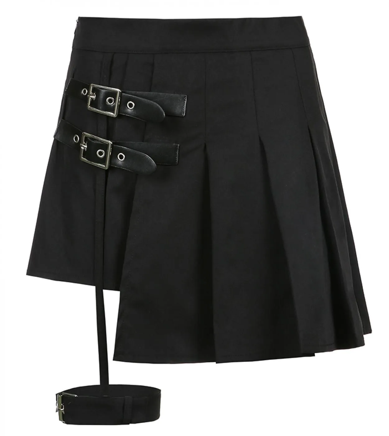 Gothic Leg Loop Patchwork Gonna corta Donna Minigonne a pieghe Streetwear Solid Black A Line Gonne Dark Academia 2023