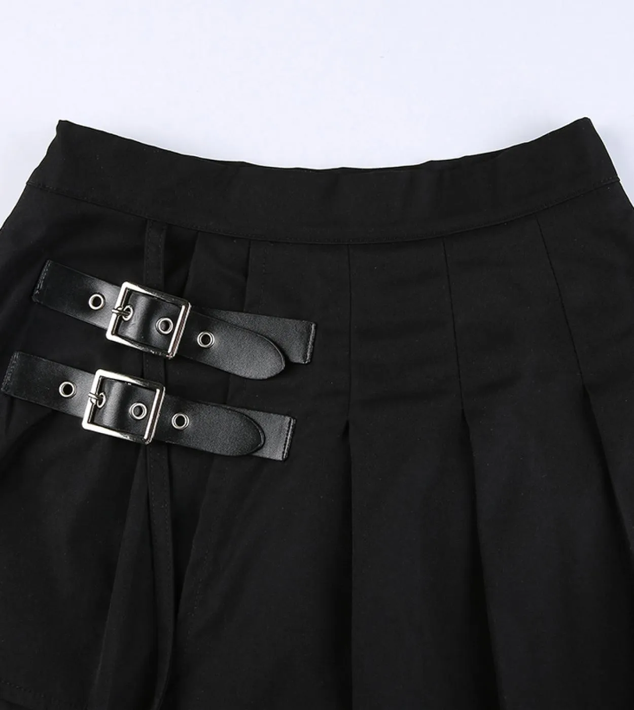 Gothic Leg Loop Patchwork Gonna corta Donna Minigonne a pieghe Streetwear Solid Black A Line Gonne Dark Academia 2023