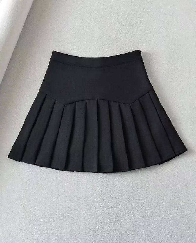 Harajuku Minigonne nere per le donne Gonna a pieghe Abiti vintage Gonna marrone Gonne a vita alta stile preppy Womens 2