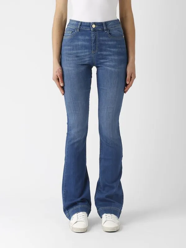 Jeans donna Nenette a zampa in cotone superstretch Denim Medio