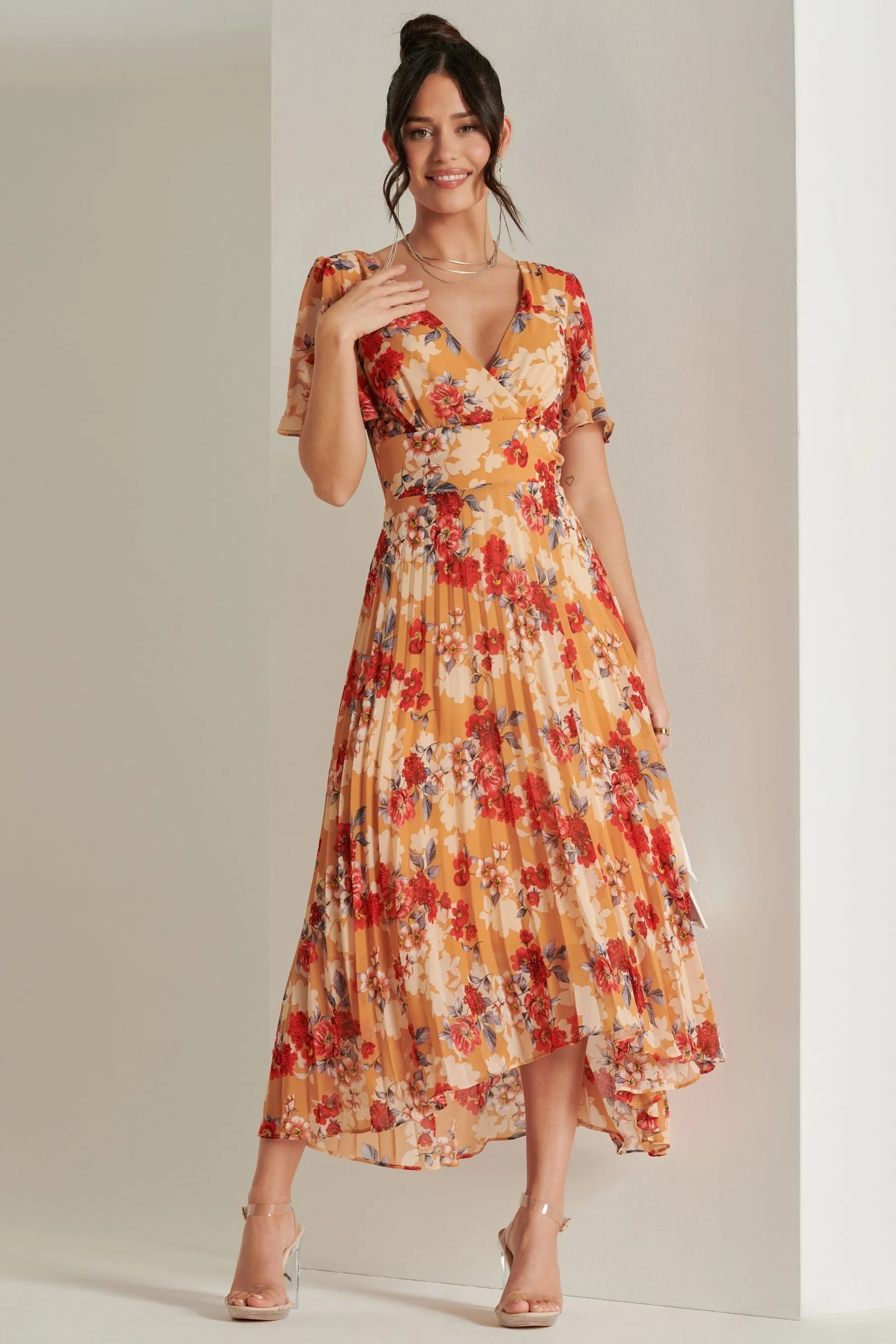 Jolie Moi A pieghe - Abito maxi in chiffon con fondo asimmetrico