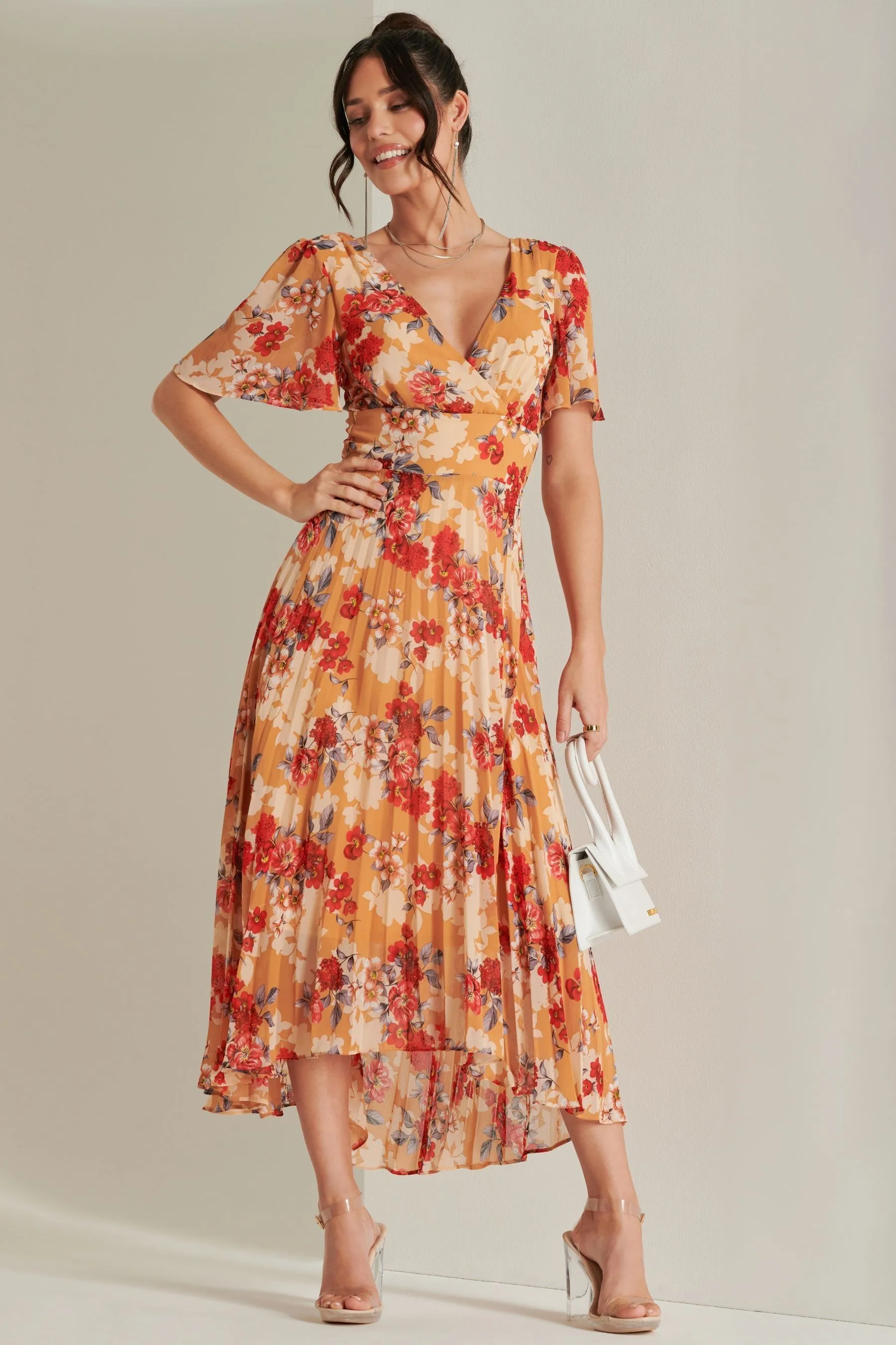 Jolie Moi A pieghe - Abito maxi in chiffon con fondo asimmetrico