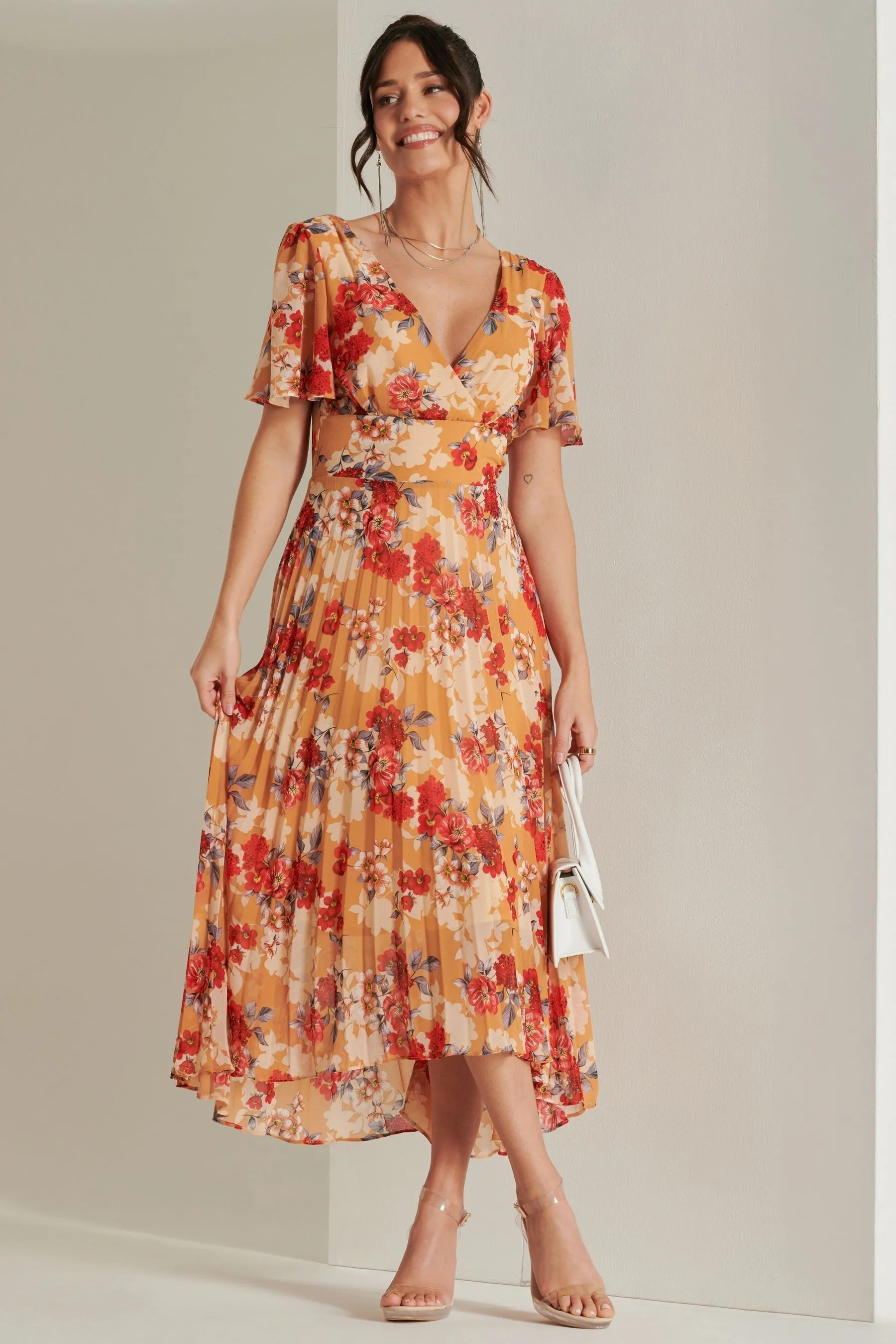 Jolie Moi A pieghe - Abito maxi in chiffon con fondo asimmetrico