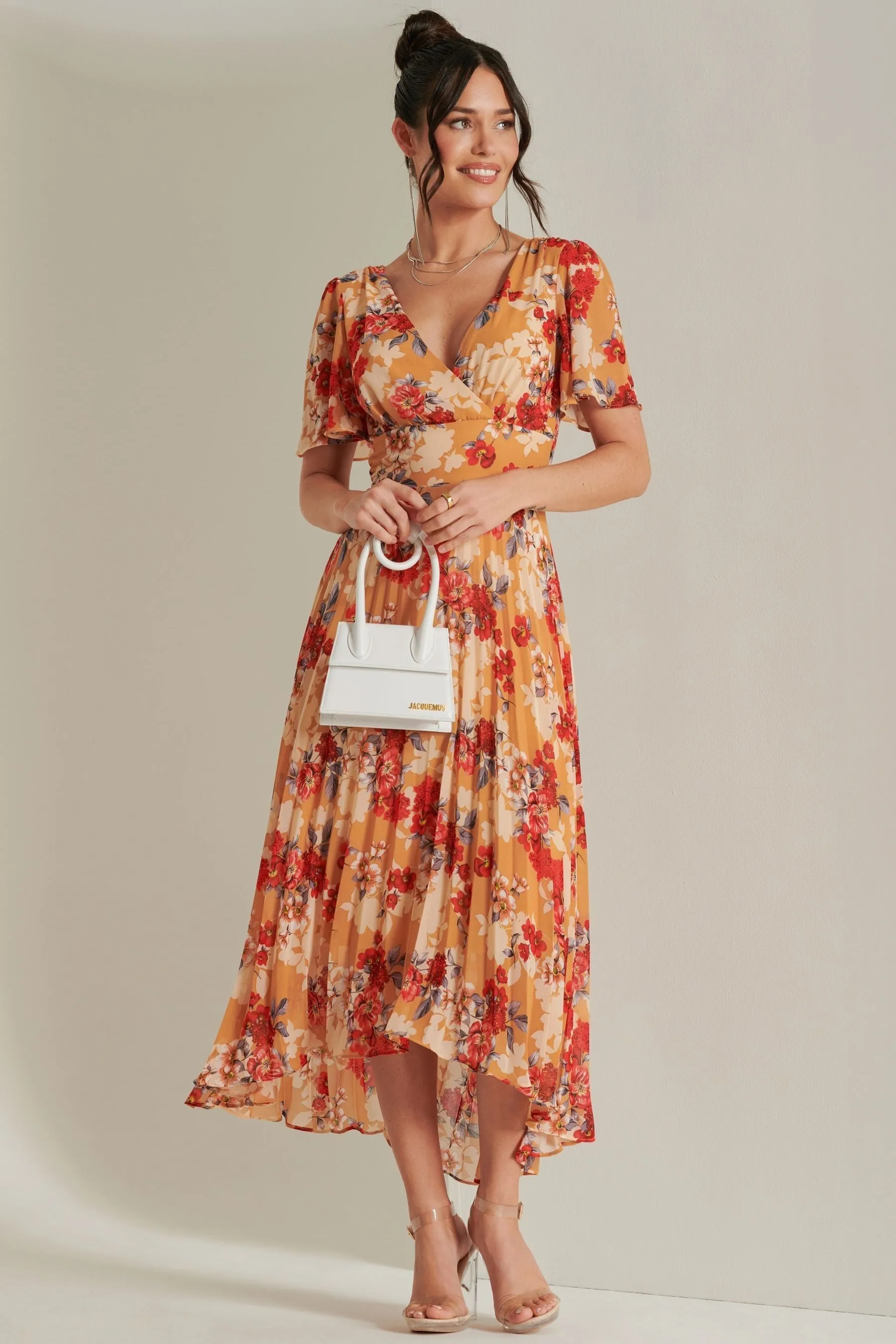 Jolie Moi A pieghe - Abito maxi in chiffon con fondo asimmetrico