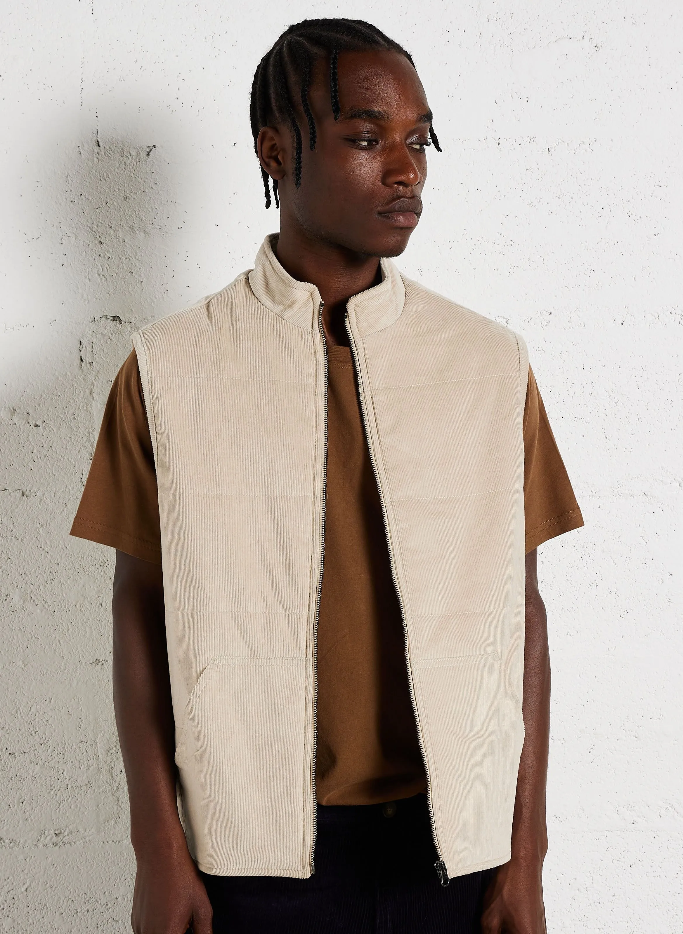  KNOWLEDGE COTTON APPAREL   Gilet diritto senza maniche a coste in misto cotone biologico | Beige