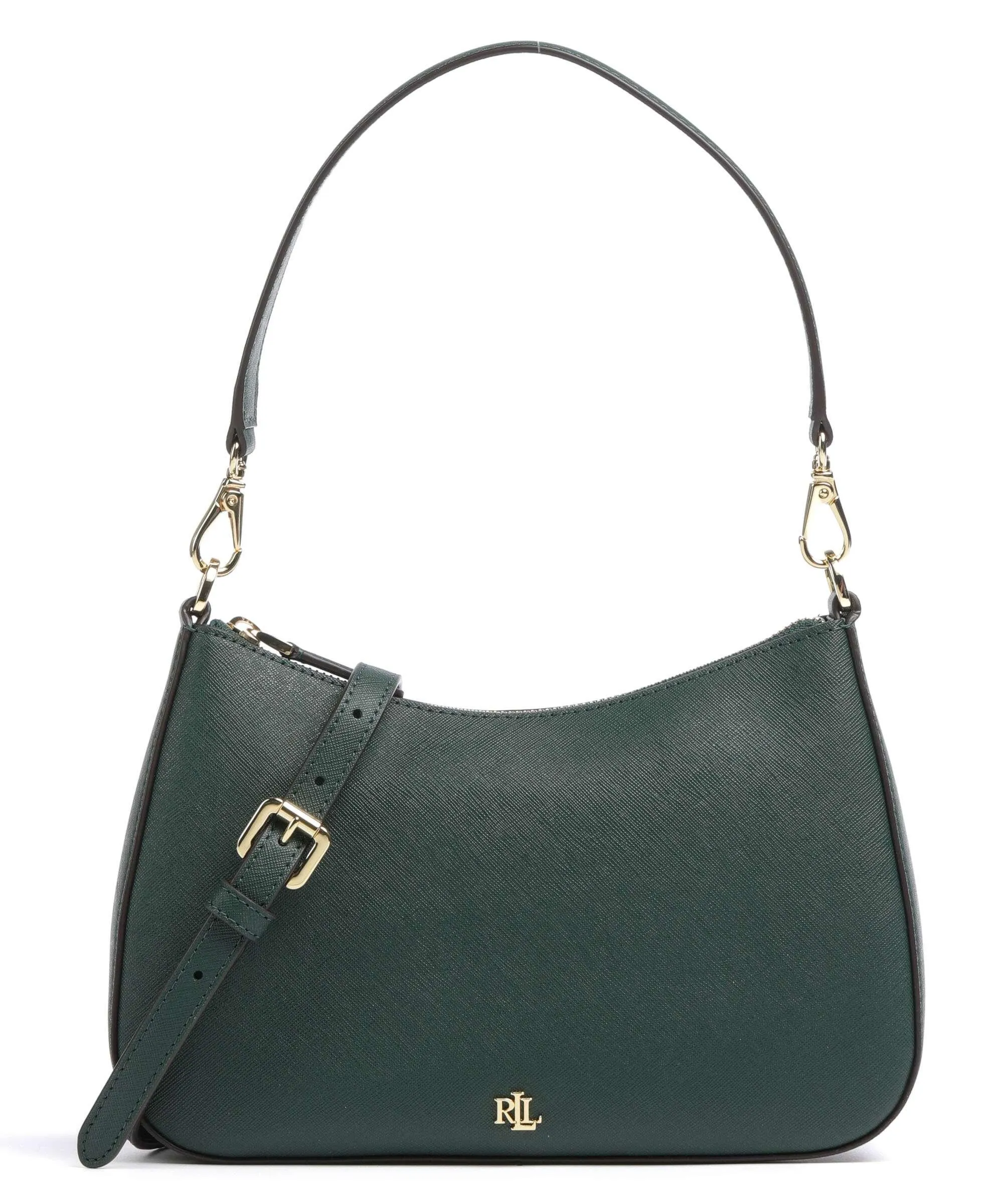  Lauren Ralph Lauren Danni 26 Borsa a spalla pelle di vacchetta saffiano verde scuro  