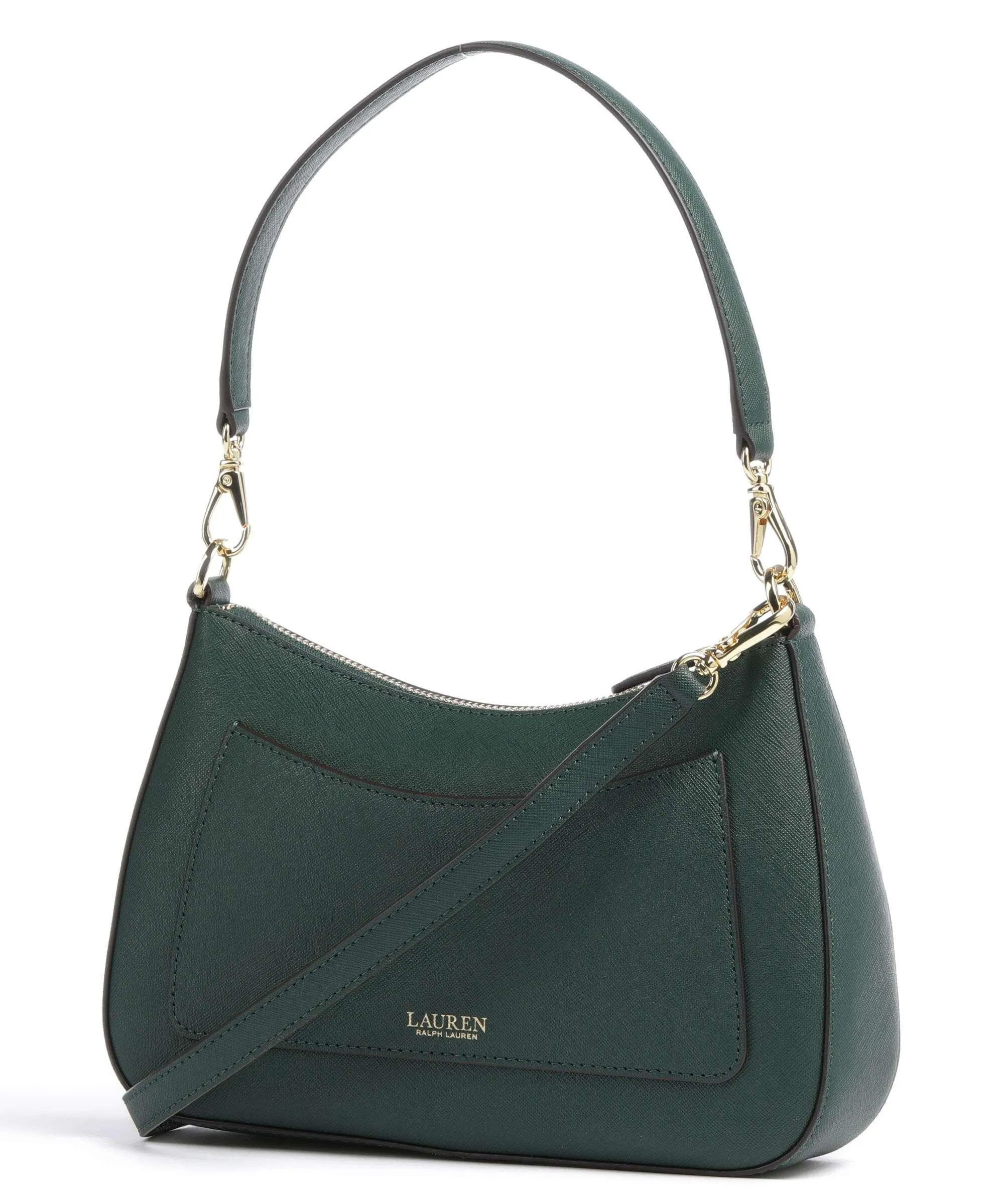  Lauren Ralph Lauren Danni 26 Borsa a spalla pelle di vacchetta saffiano verde scuro  