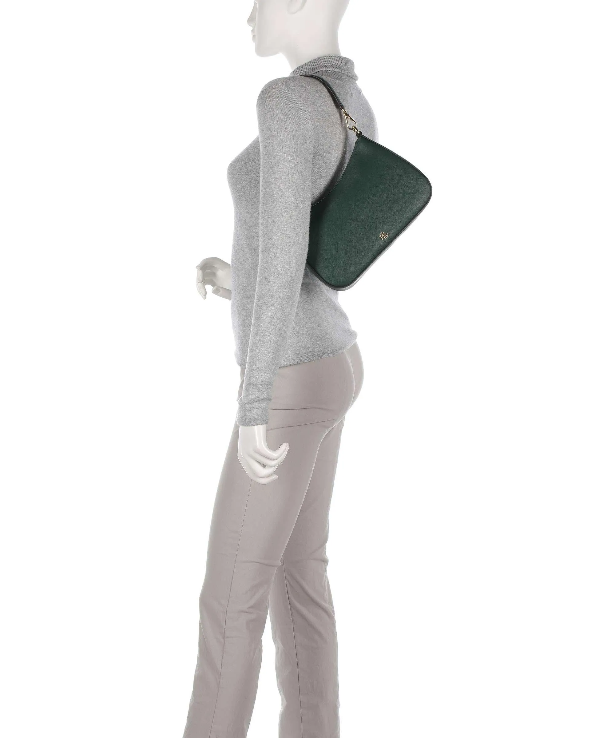  Lauren Ralph Lauren Danni 26 Borsa a spalla pelle di vacchetta saffiano verde scuro  