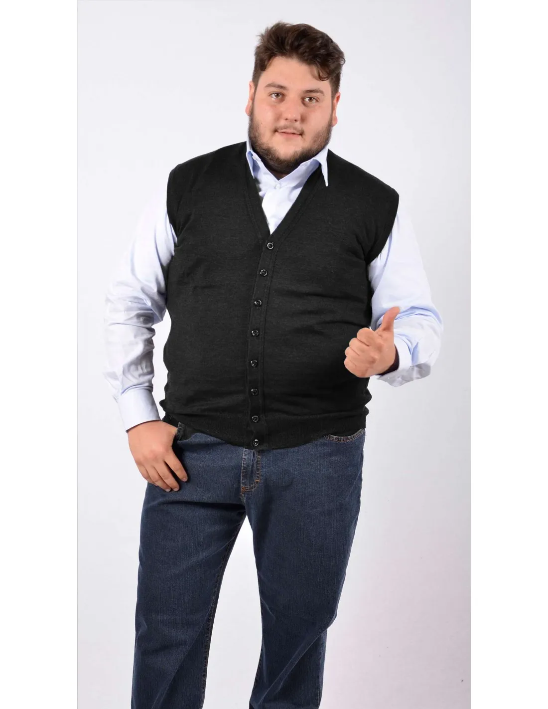 Maglia cardigan gilet sm lana nero taglie forti