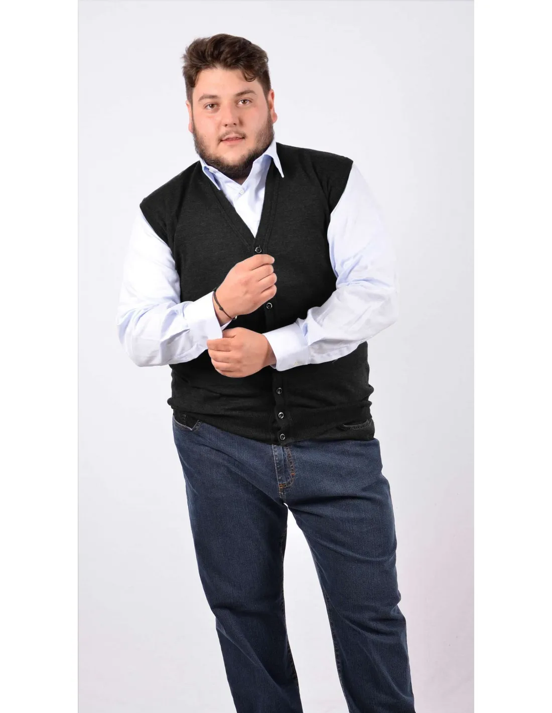 Maglia cardigan gilet sm lana nero taglie forti