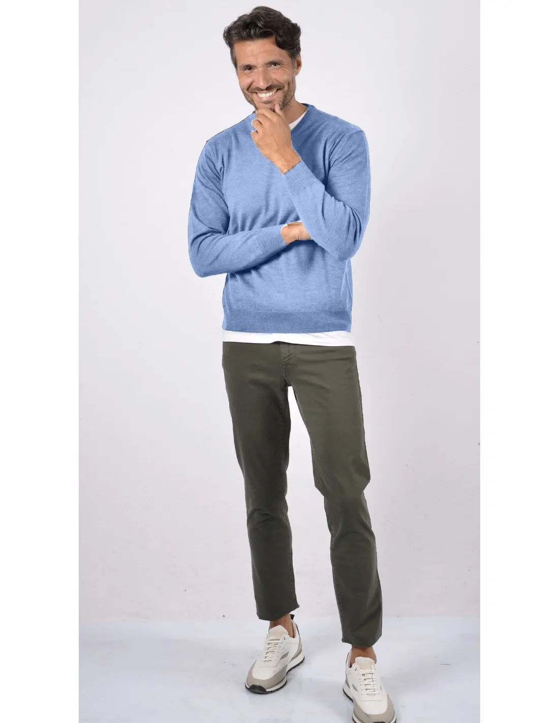 Maglia collo v ml lana  merinos 4 stagioni azzurro