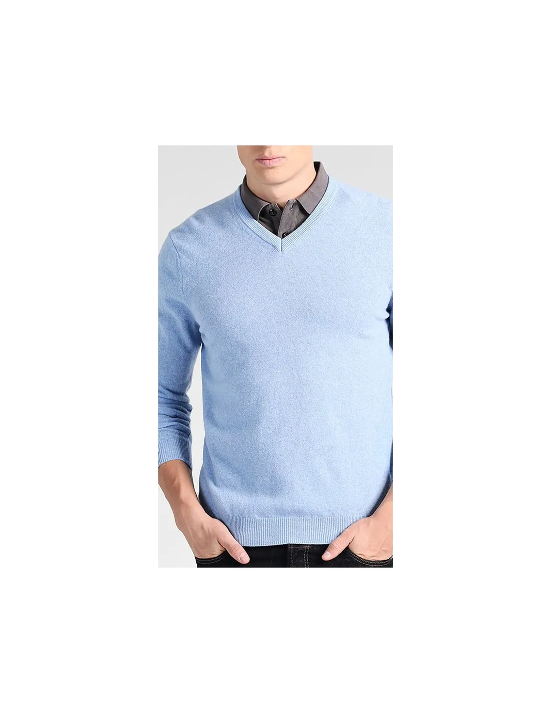 Maglia collo v ml lana  merinos 4 stagioni azzurro