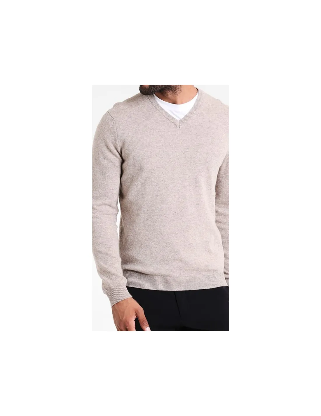 Maglia collo v ml lana merinos 4 stagioni beige