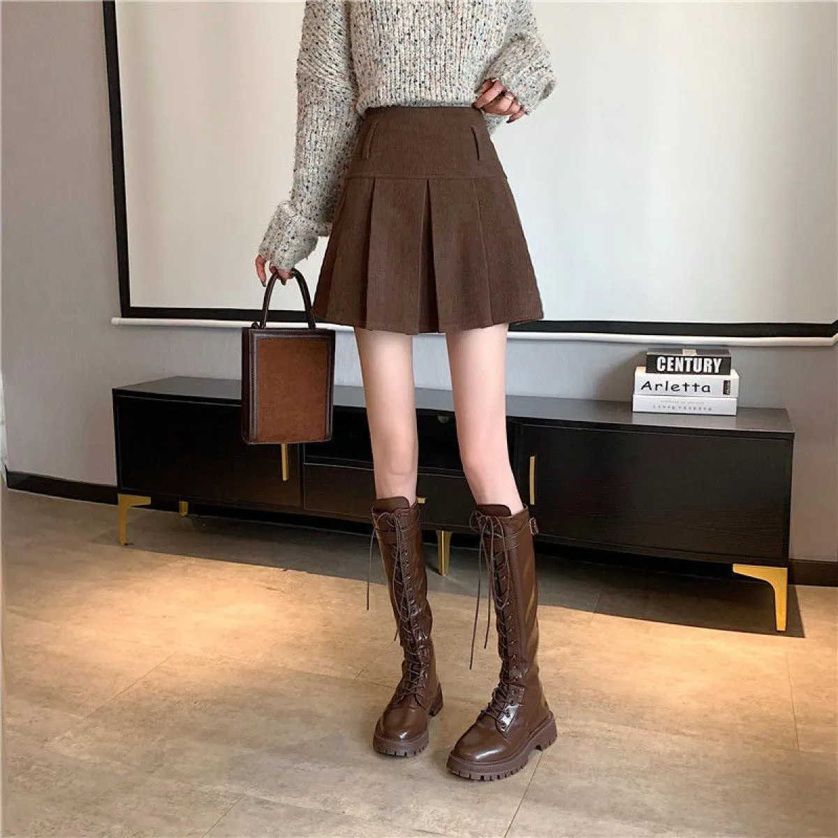 Minigonne in velluto a coste Gonne moda scuola da donna Gonne a pieghe Donna