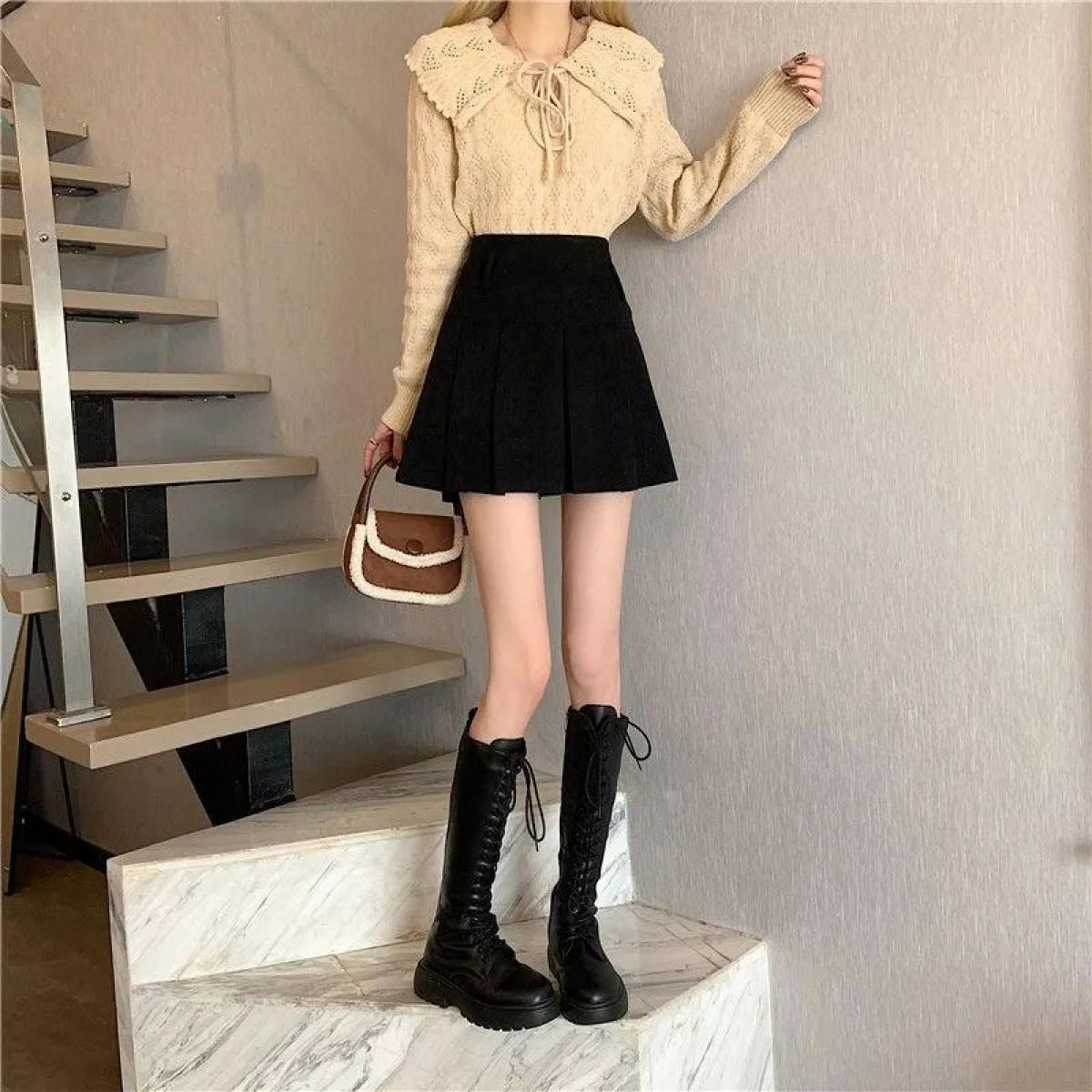 Minigonne in velluto a coste Gonne moda scuola da donna Gonne a pieghe Donna