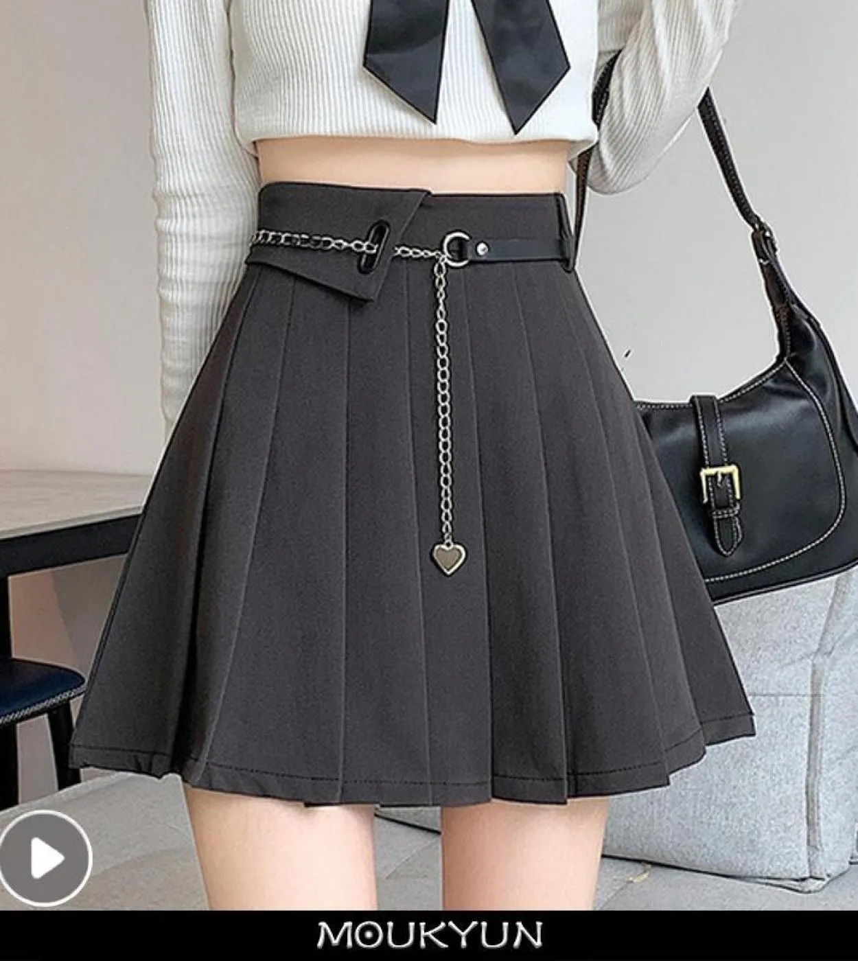 Moukyun Harajuku Gonna a pieghe Donna Elegante  Minigonne a vita alta Catena uniforme Una linea Streetwear con Fre vintage