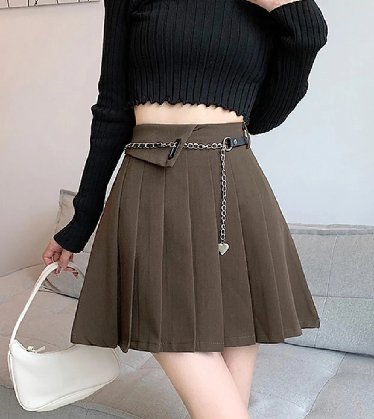 Moukyun Harajuku Gonna a pieghe Donna Elegante  Minigonne a vita alta Catena uniforme Una linea Streetwear con Fre vintage