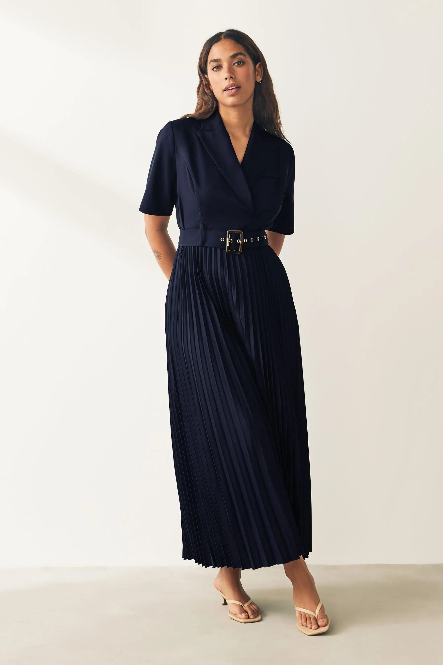 Navy  - A pieghe - Abito ampio con Manica corta busto