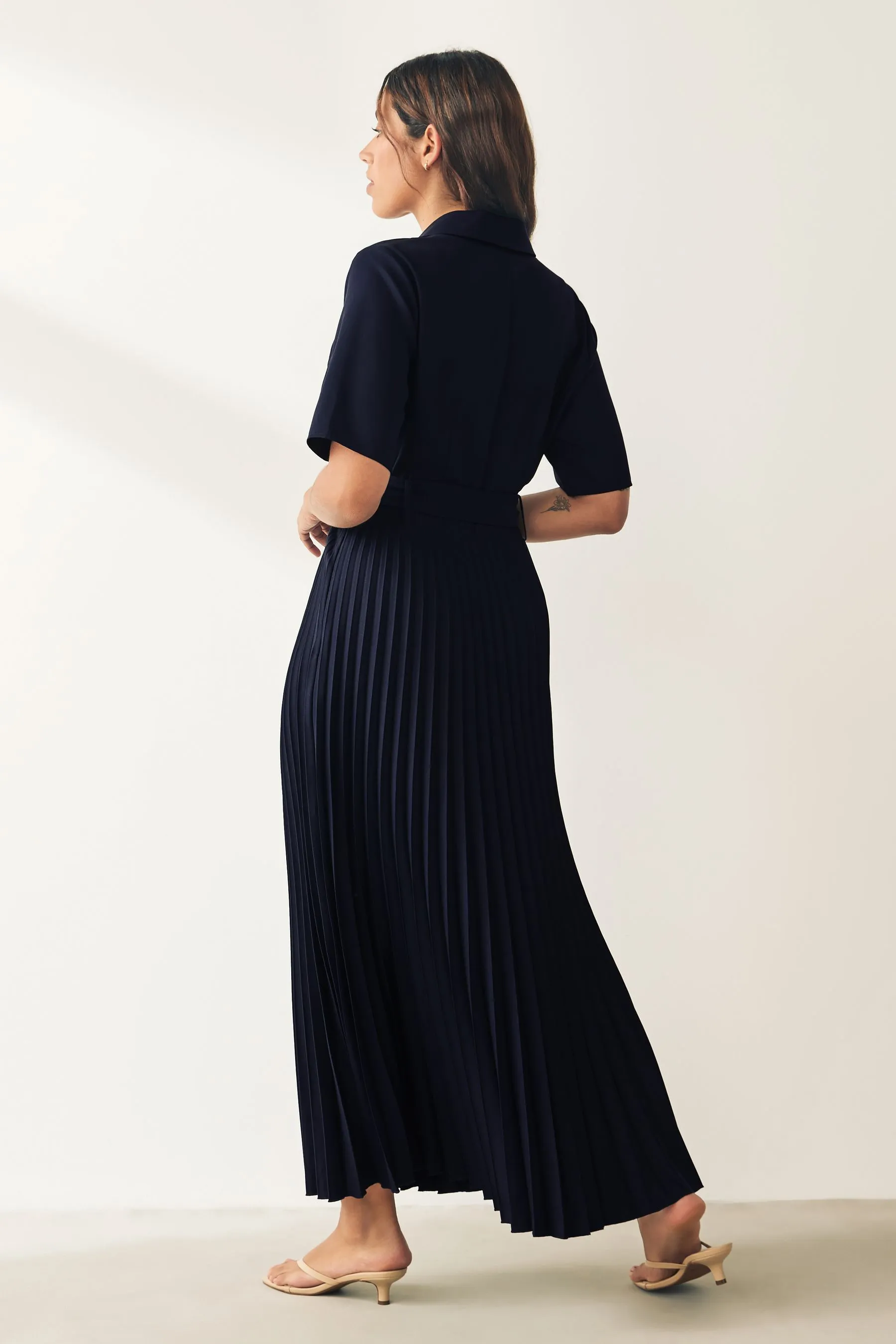 Navy  - A pieghe - Abito ampio con Manica corta busto