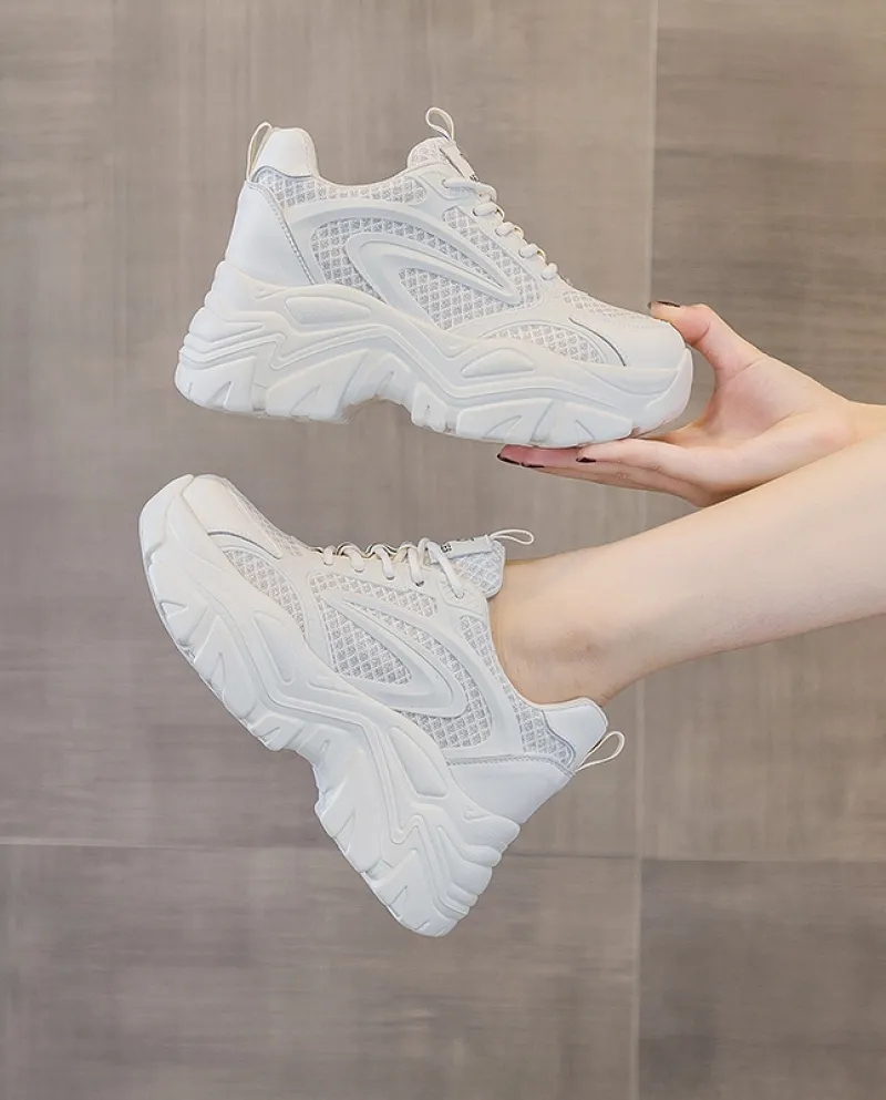Nuove scarpe bianche casual da donna con suola spessa interna rialzata