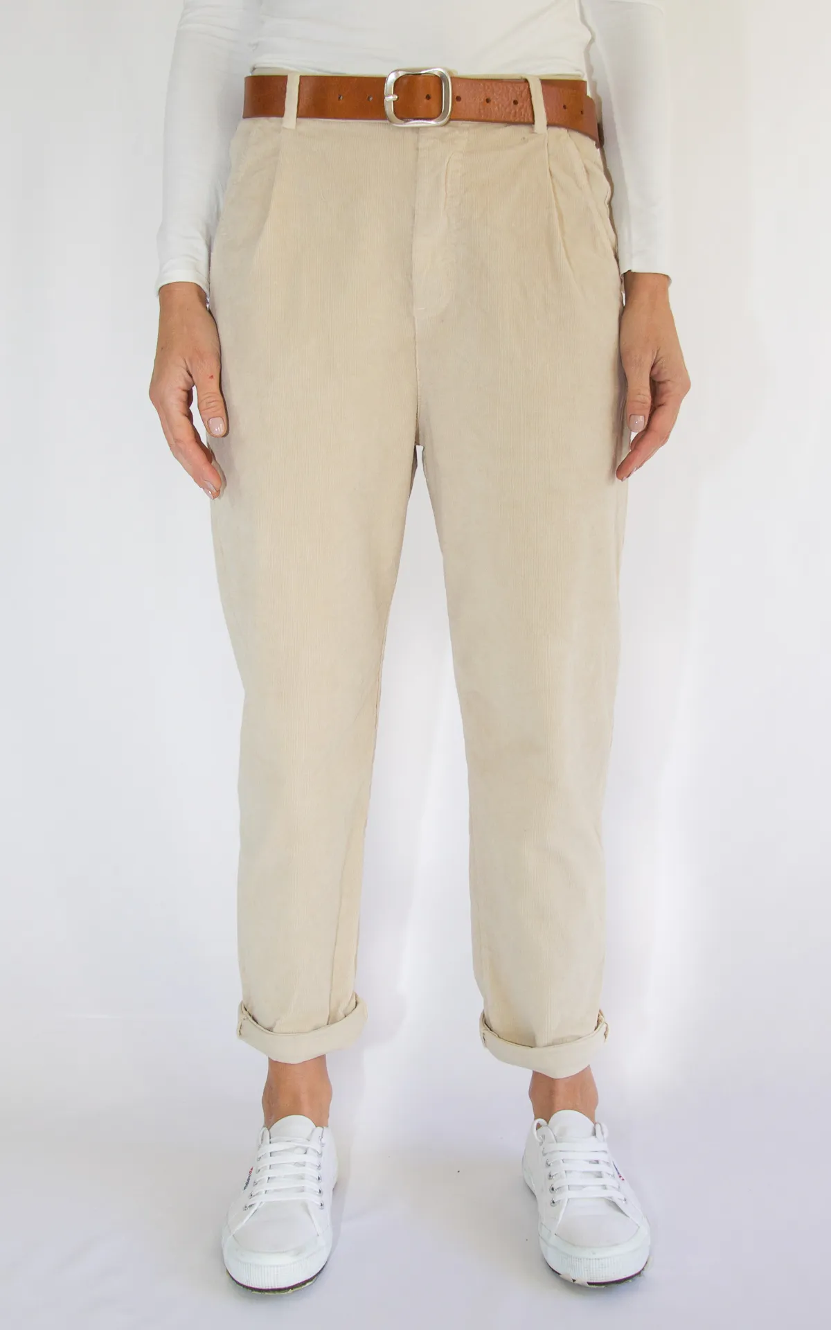 Pantalone boyfriend velluto panna Off-On