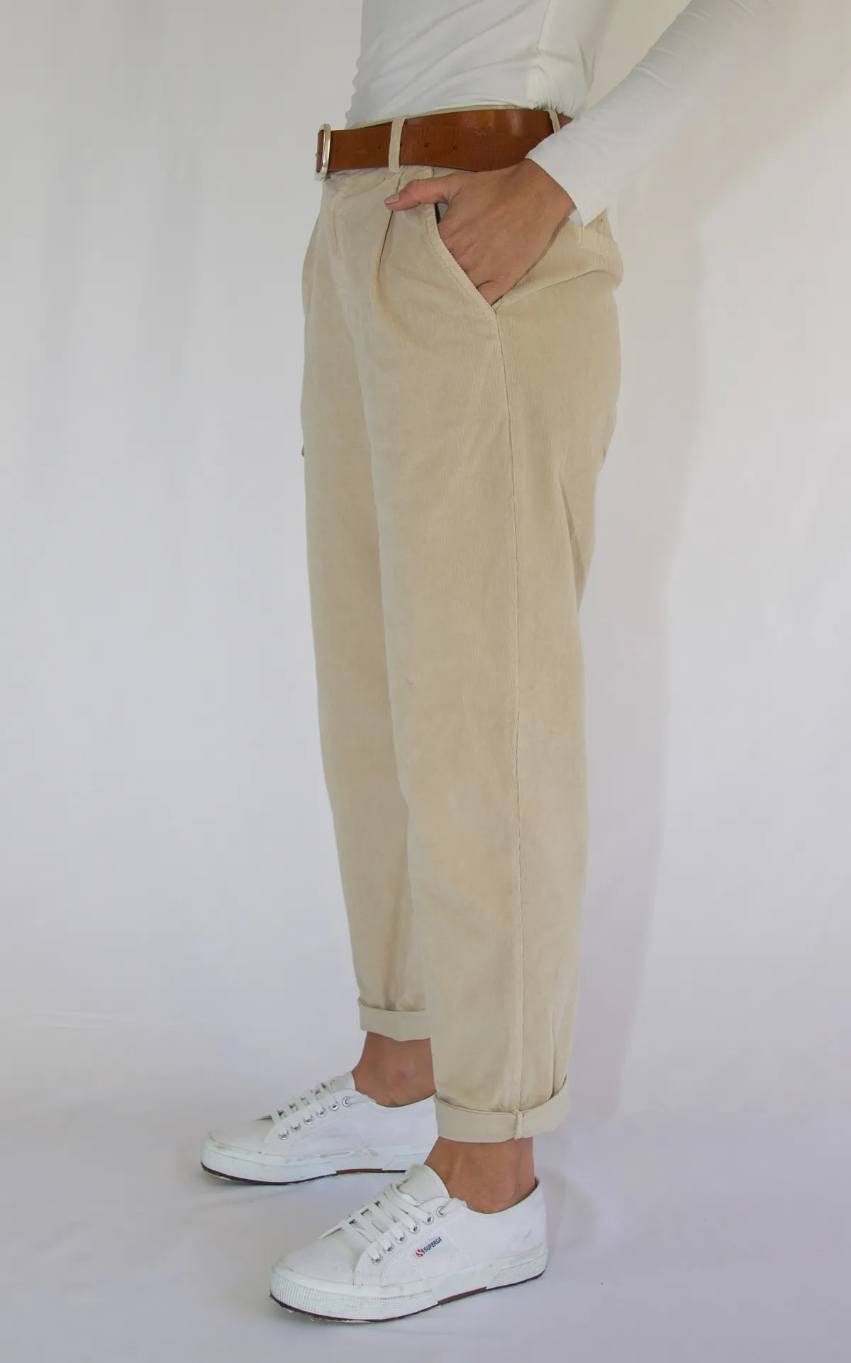 Pantalone boyfriend velluto panna Off-On