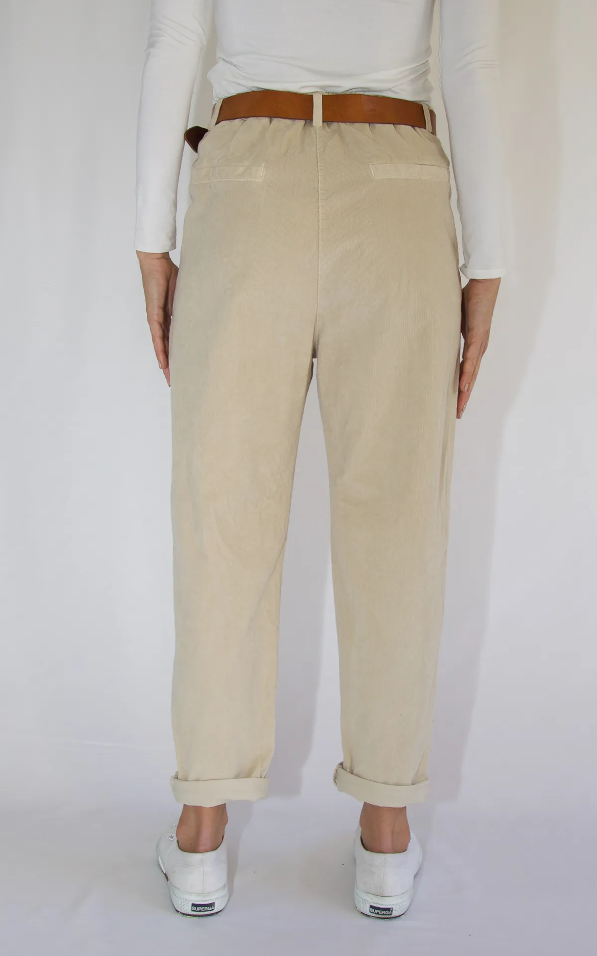 Pantalone boyfriend velluto panna Off-On