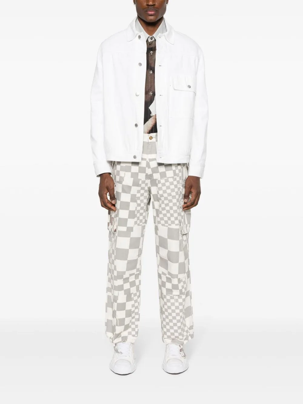 Pantaloni a quadri in grigio e bianco - uomo