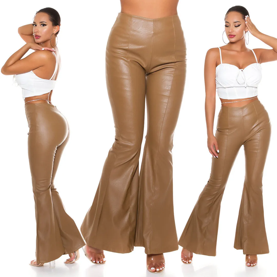 Pantaloni a zampa in ecopelle 0000LH6736